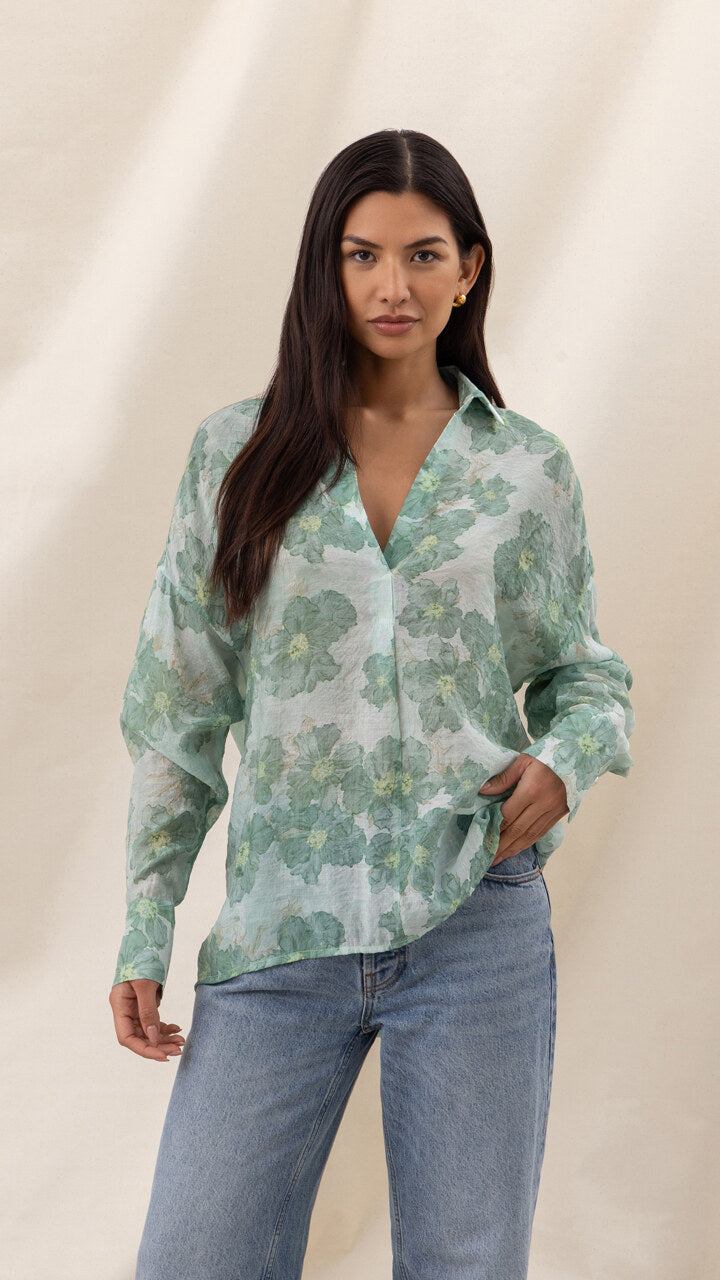 Libby Printed Shirt - Jade Floral Print