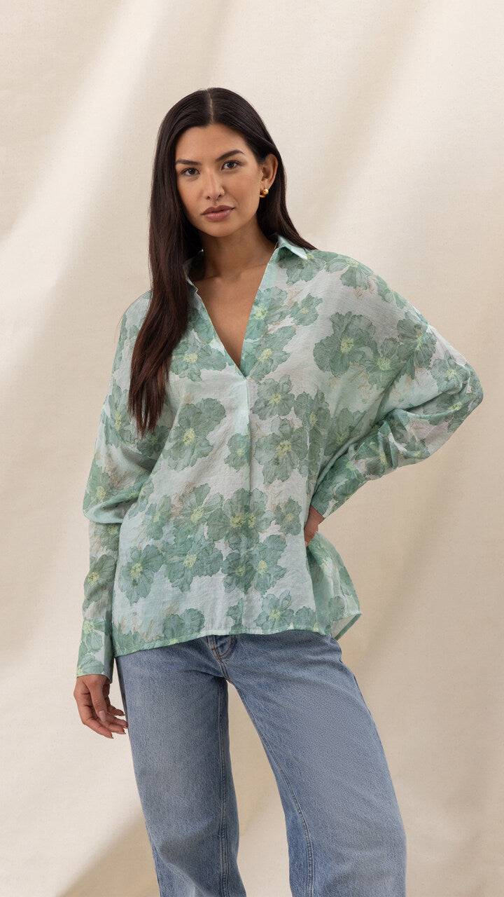 Libby Printed Shirt - Jade Floral Print