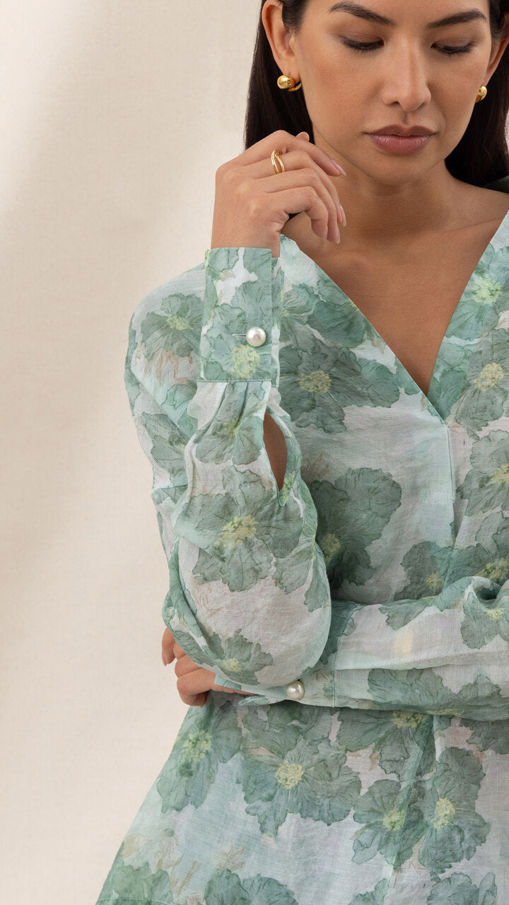 Libby Printed Shirt - Jade Floral Print