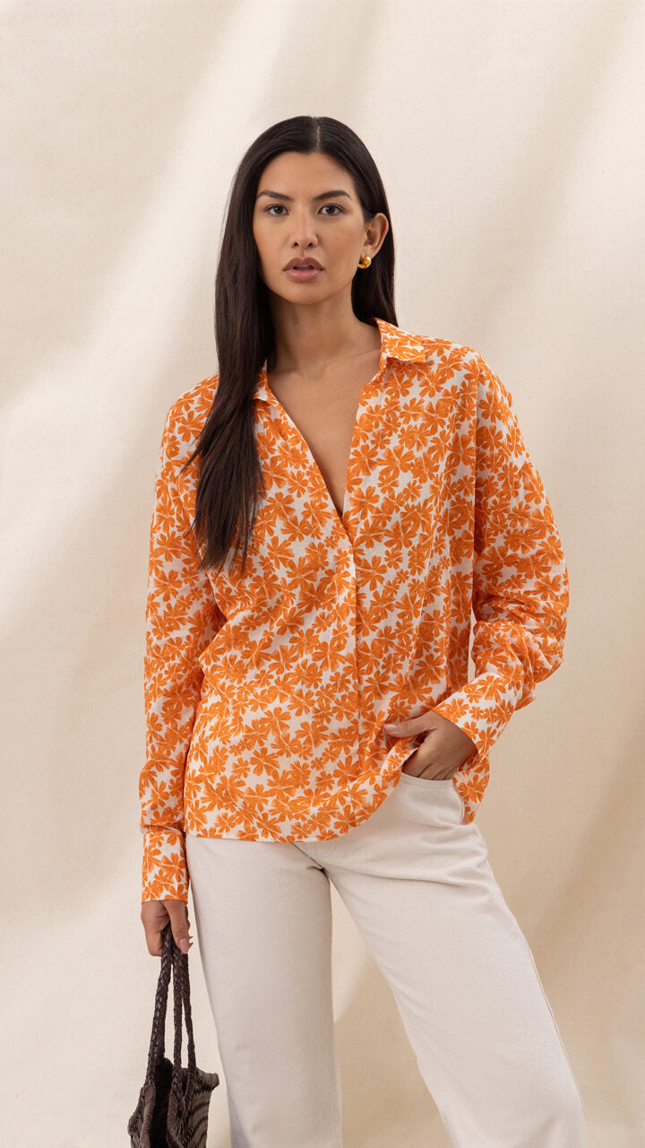 Libby Printed Shirt - Mandarin Floral Print