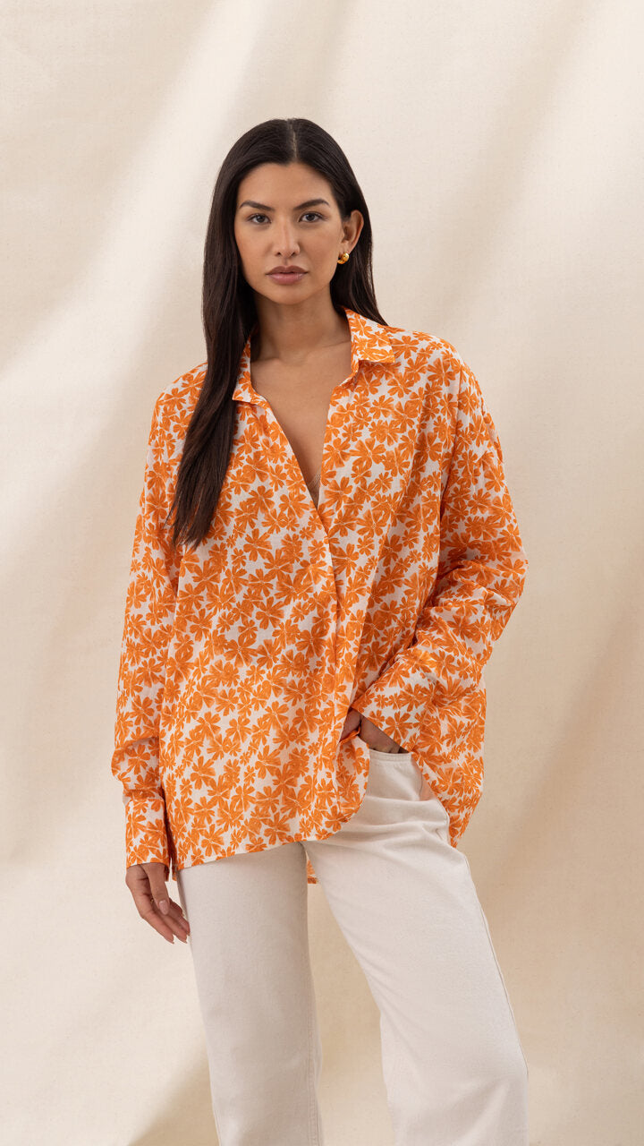 Libby Printed Shirt - Mandarin Floral Print