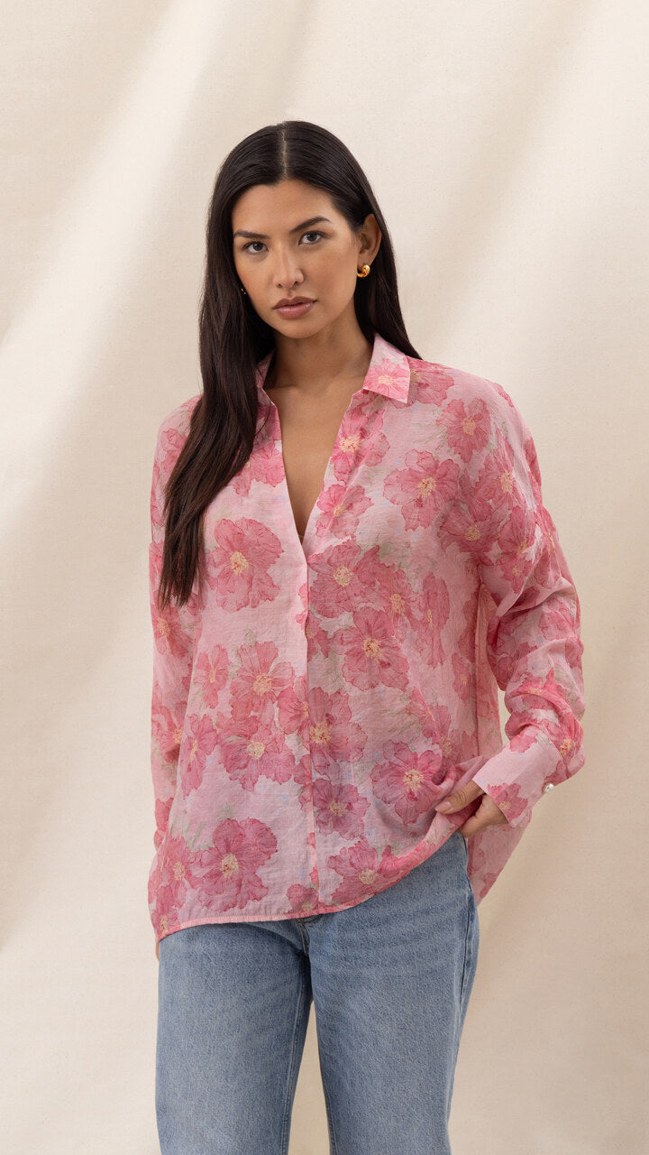 Libby Printed Shirt - Rose Floral Print