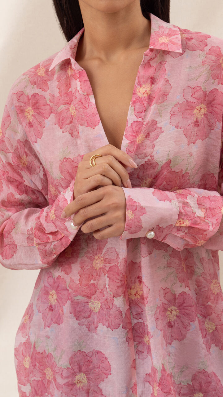 Libby Printed Shirt - Rose Floral Print