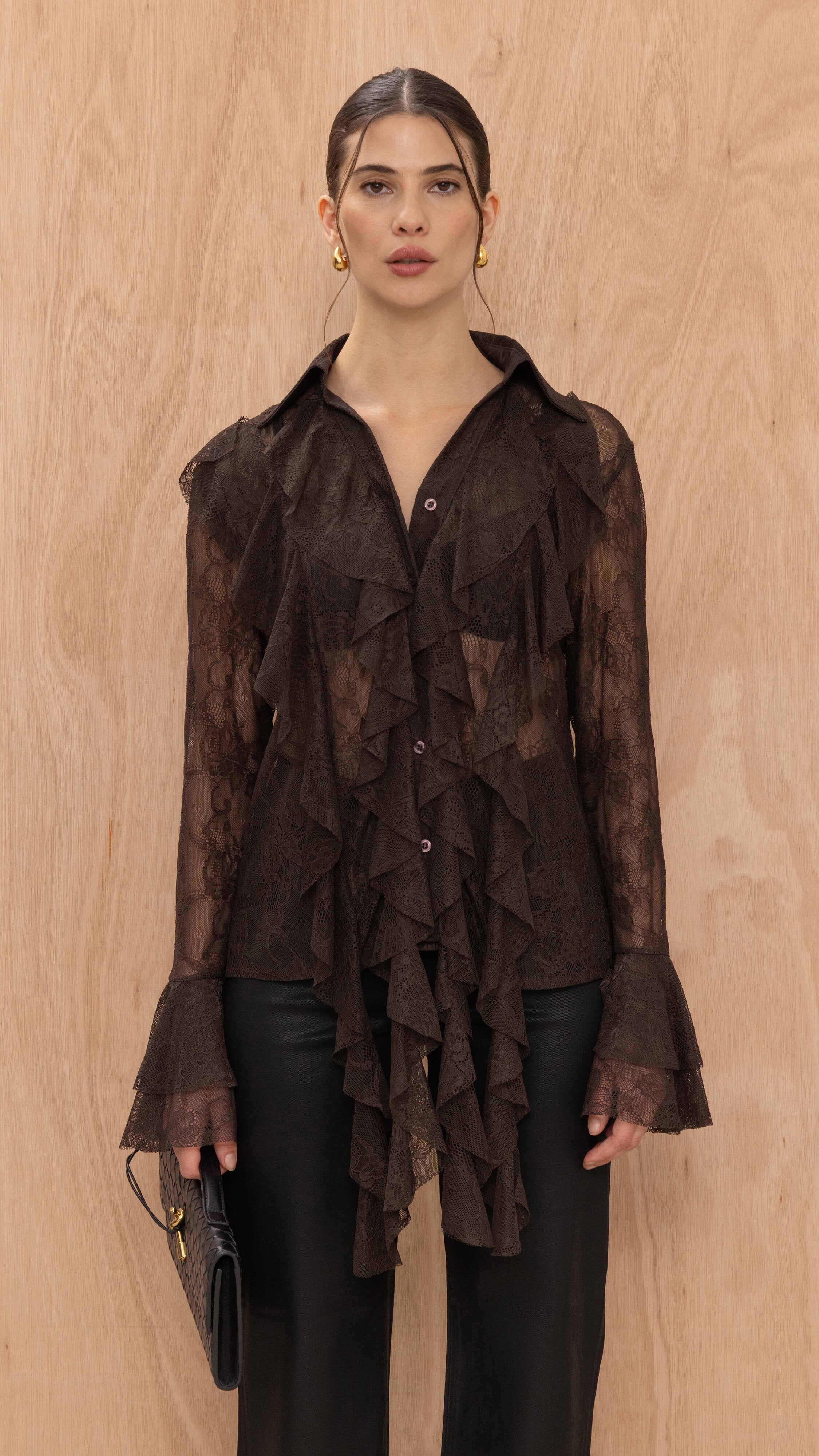 Lilly Lace Shirt - Chocolate