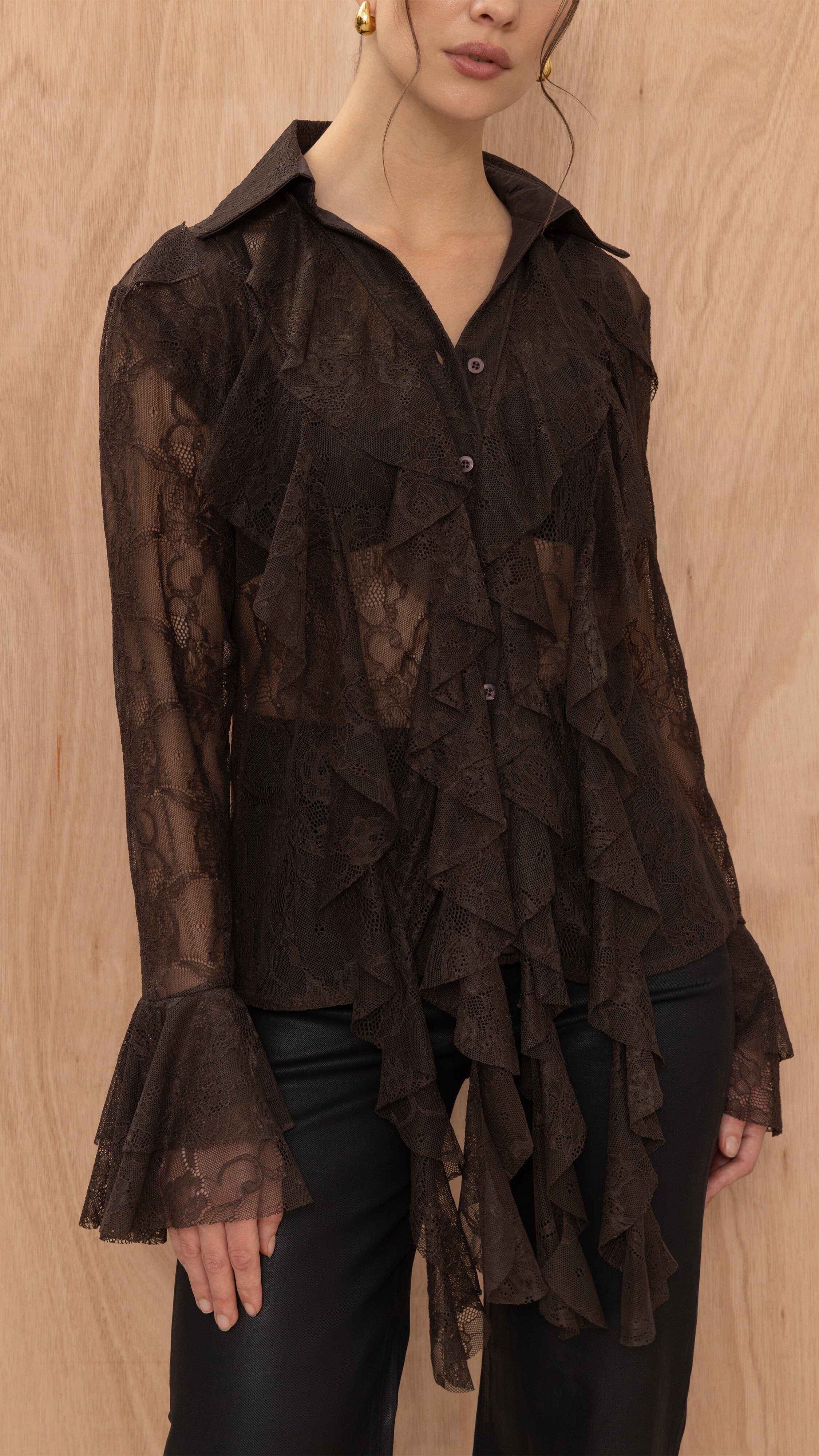 Lilly Lace Shirt - Chocolate