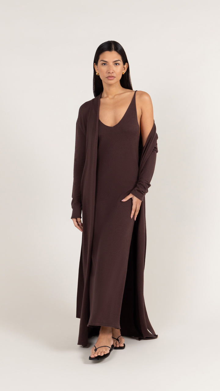 Sofia Long Line Cardigan - Dark Espresso