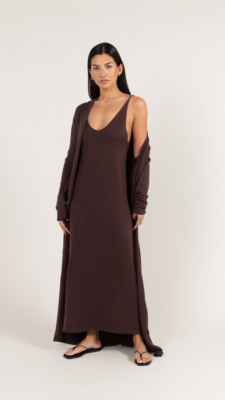 Sofia Long Line Cardigan - Dark Espresso