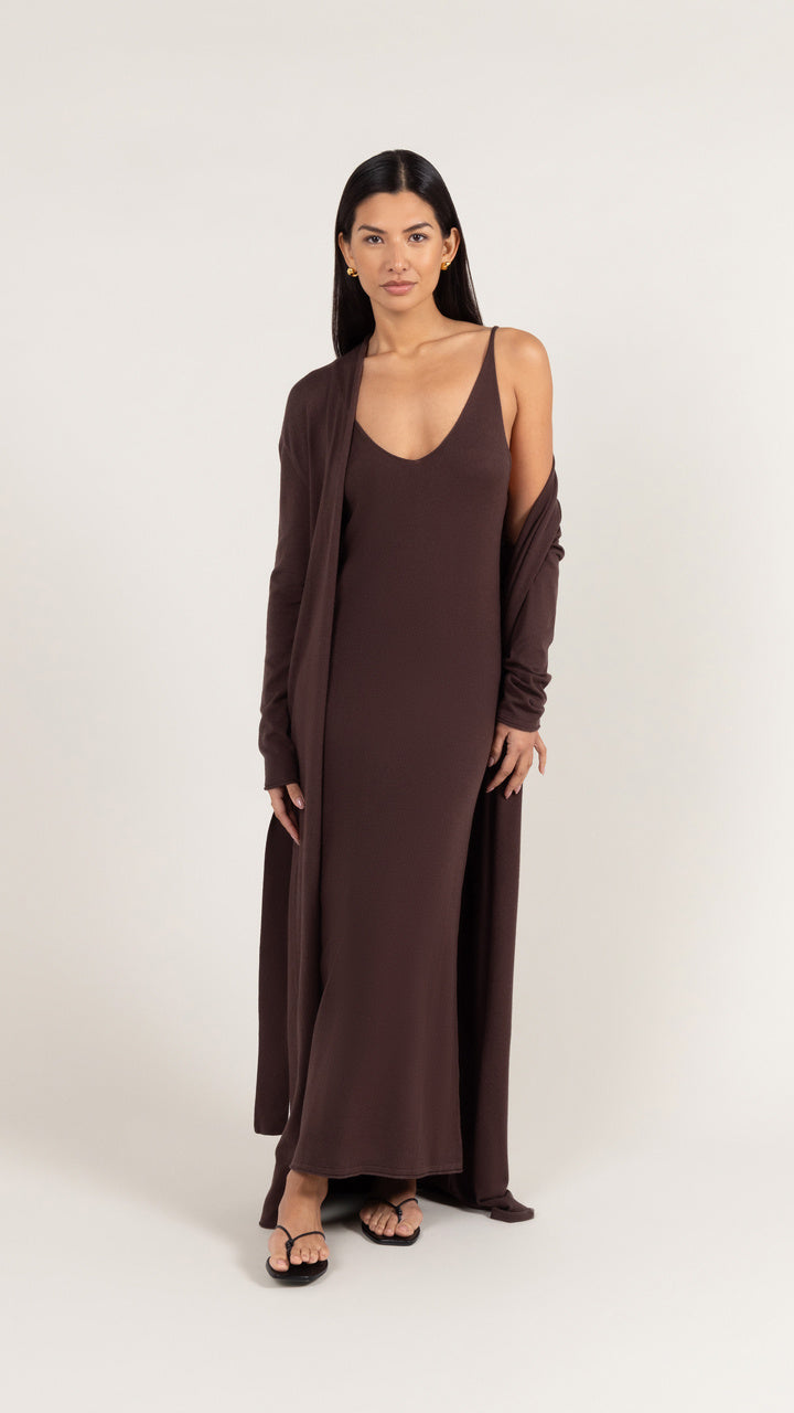 Sofia Long Line Cardigan - Dark Espresso