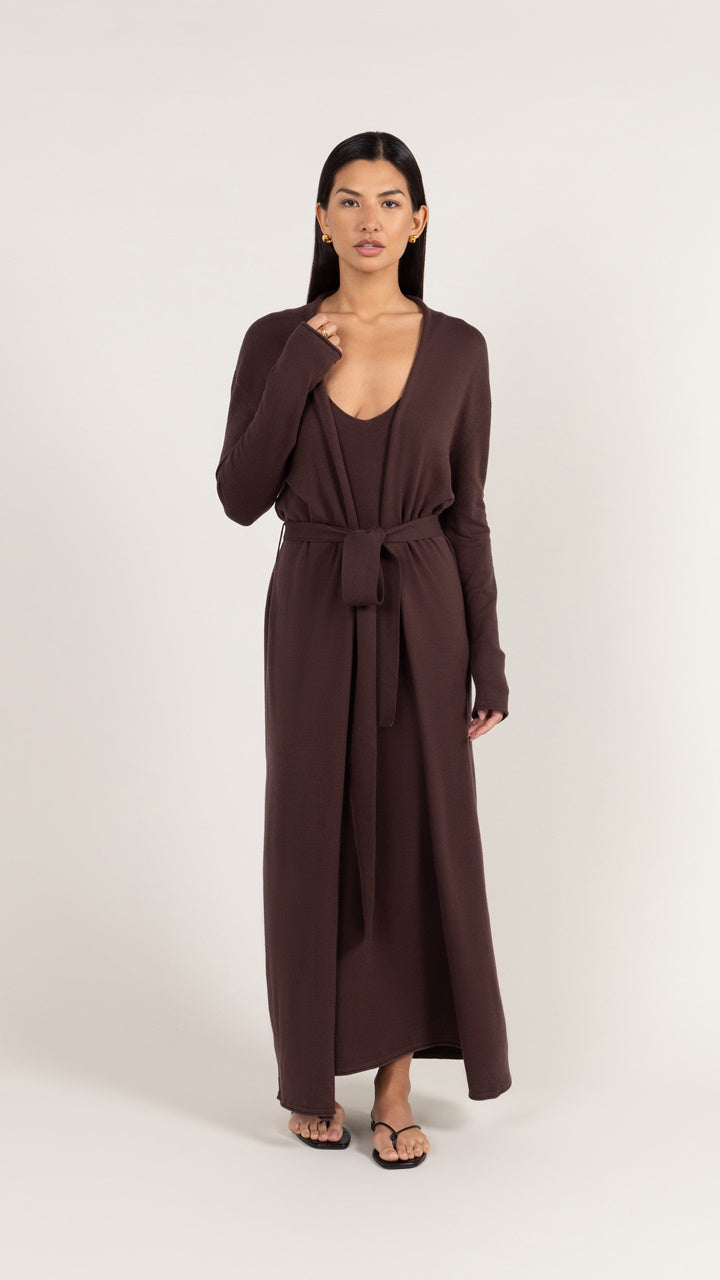 Sofia Long Line Cardigan - Dark Espresso