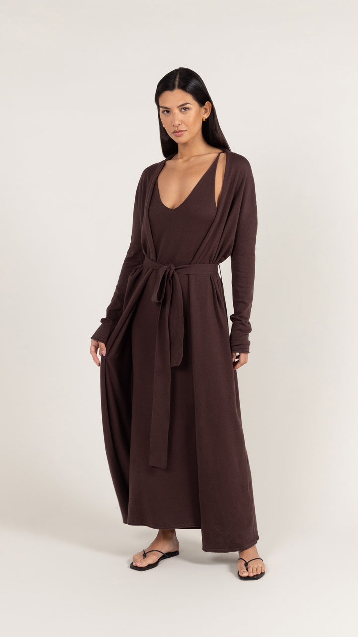 Sofia Long Line Cardigan - Dark Espresso