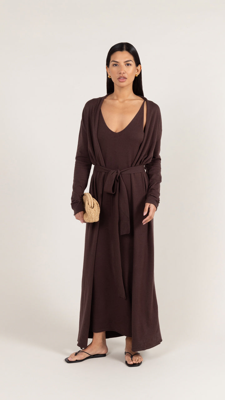 Sofia Long Line Cardigan - Dark Espresso