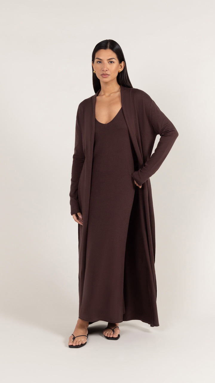 Sofia Long Line Cardigan - Dark Espresso