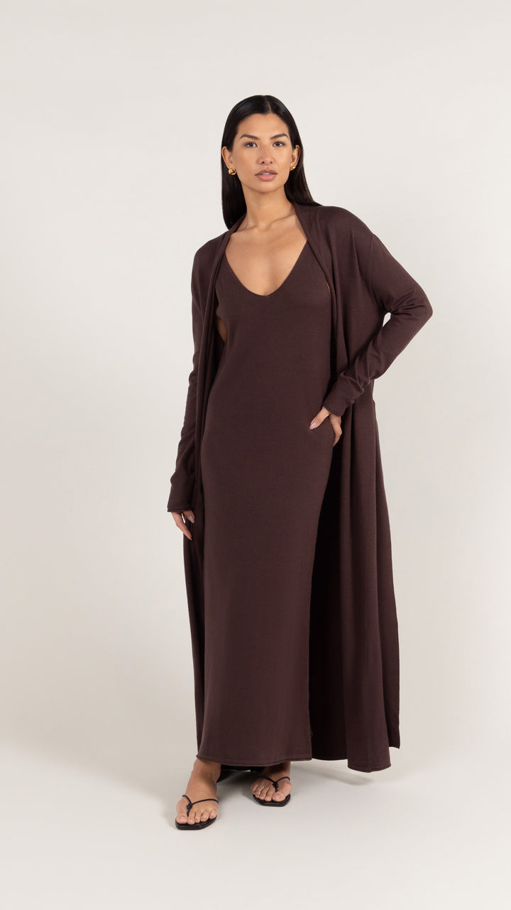 Sofia Long Line Cardigan - Dark Espresso