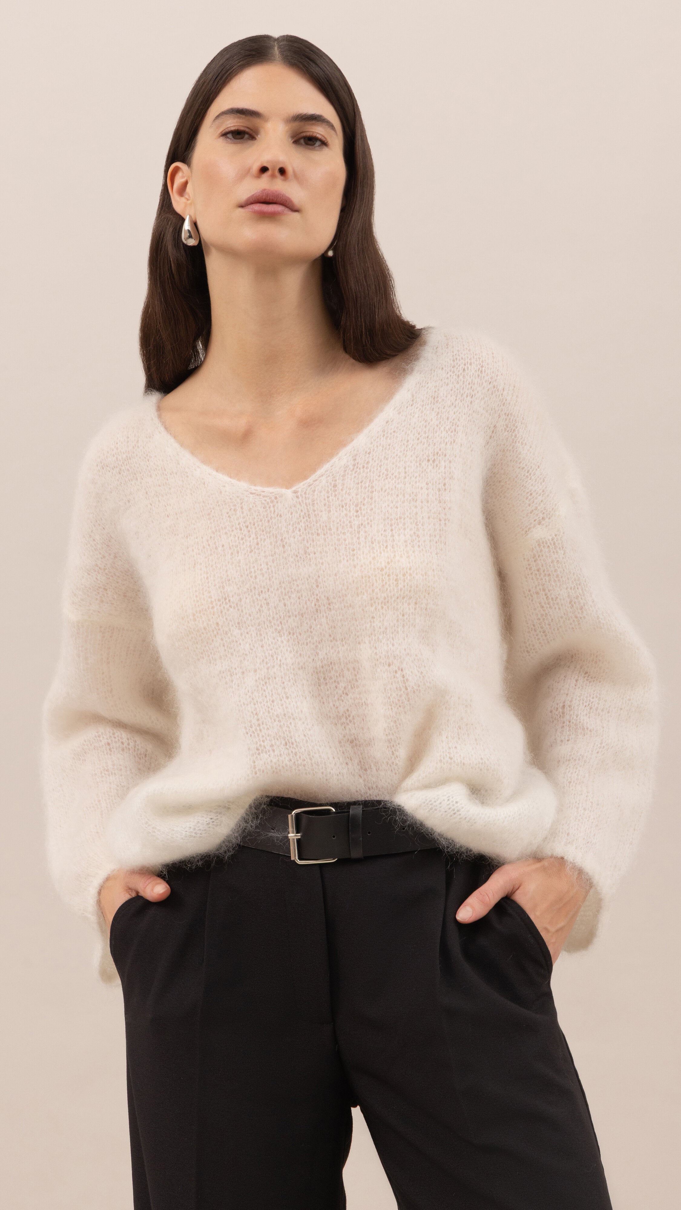 Tess Mohair V-Neck Sweater - Ivory