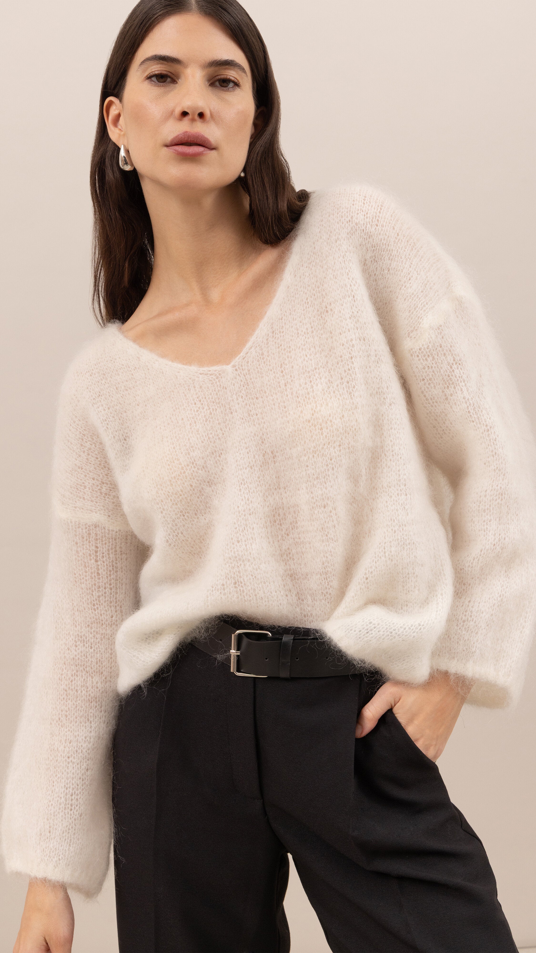 Tess Mohair V-Neck Sweater - Ivory