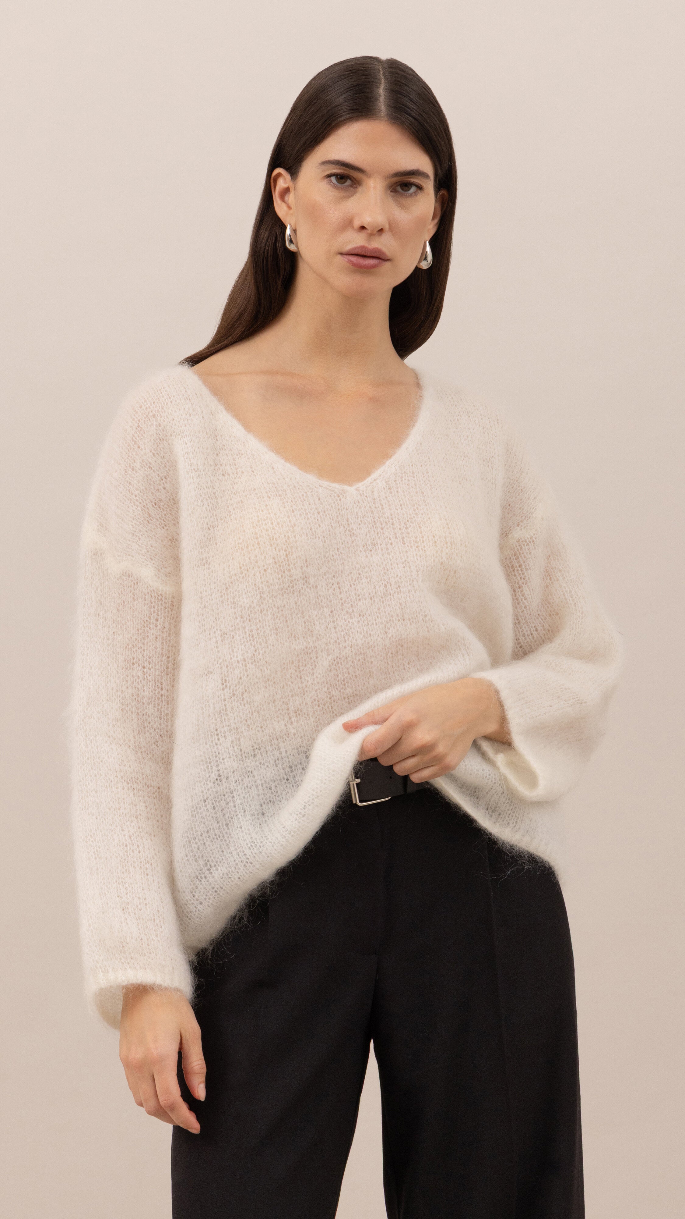 Tess Mohair V-Neck Sweater - Ivory