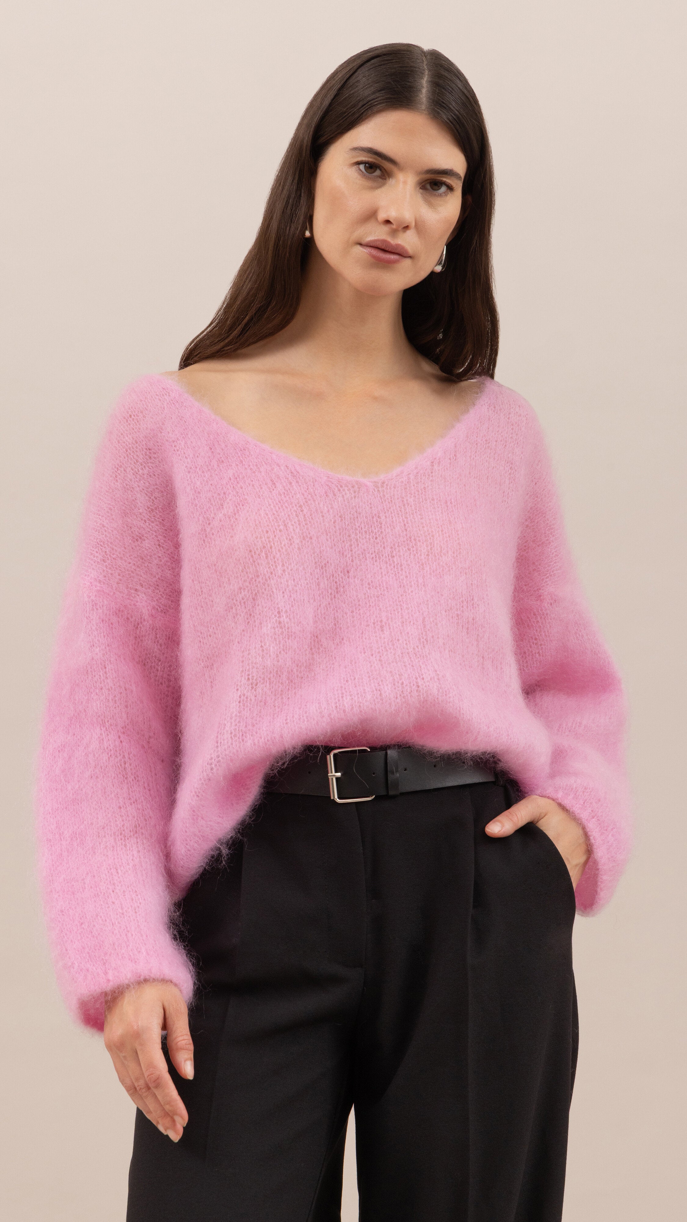 Tess Mohair V-Neck Sweater - Pink
