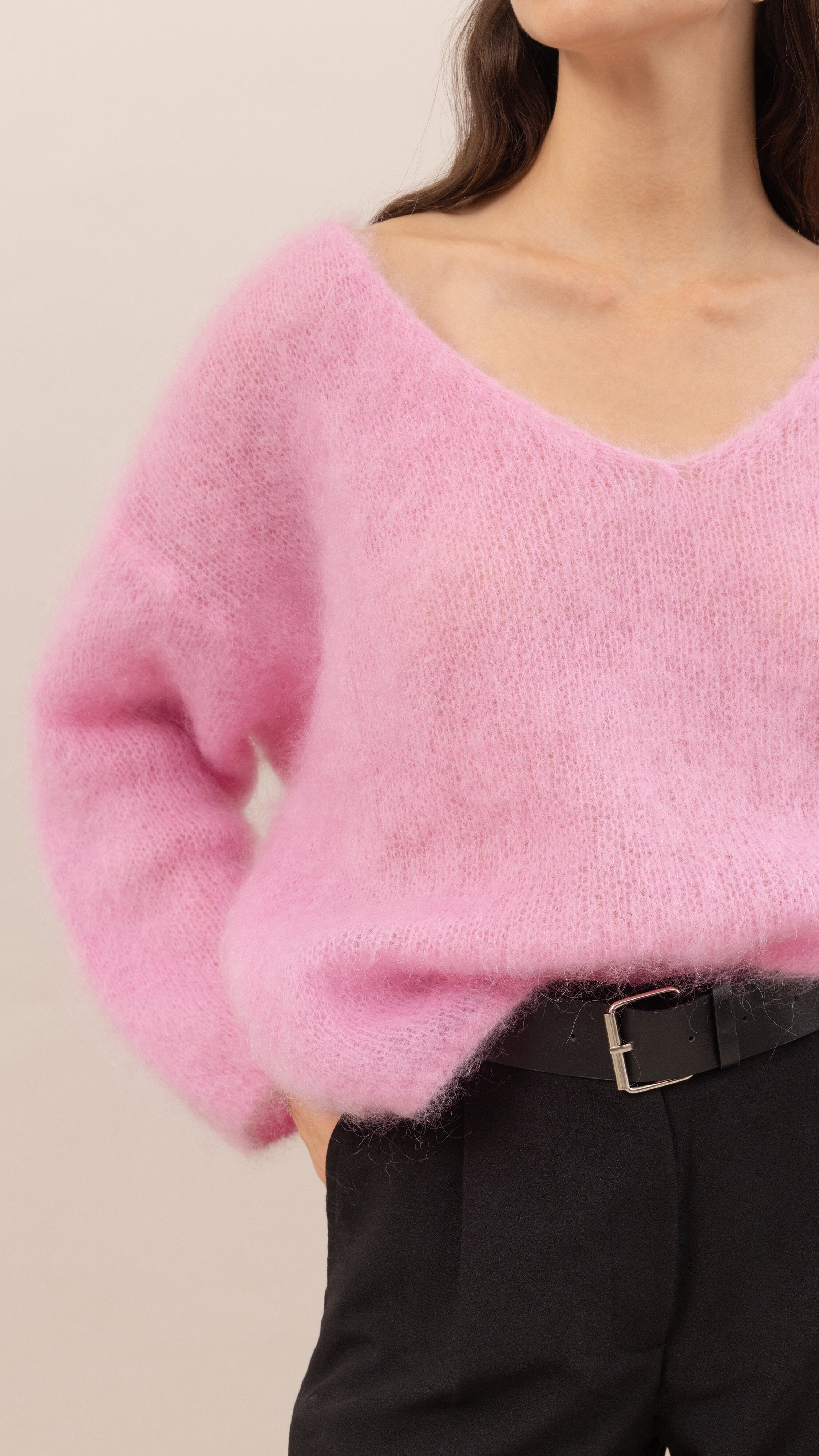 Tess Mohair V-Neck Sweater - Pink