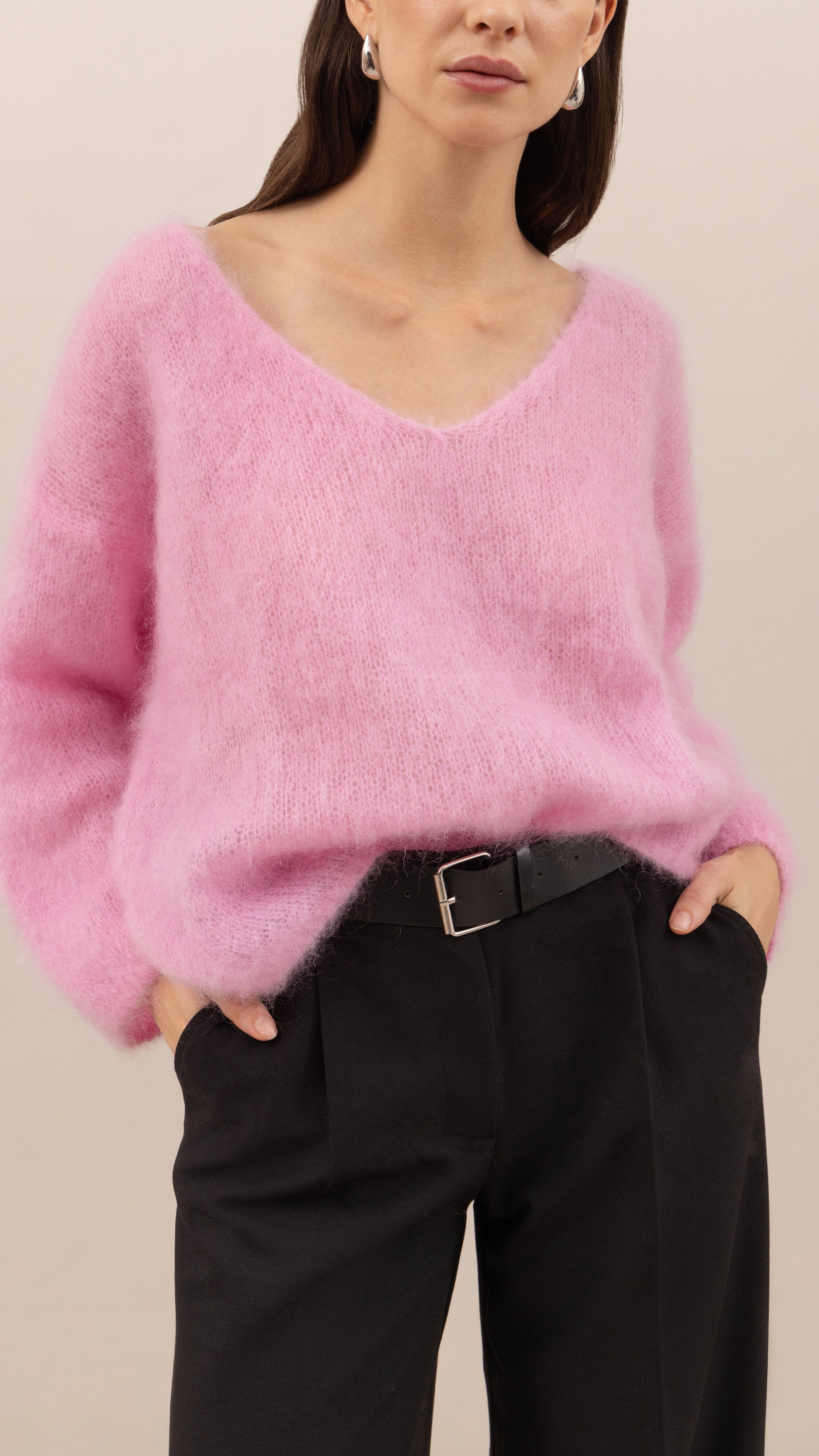 Tess Mohair V-Neck Sweater - Pink