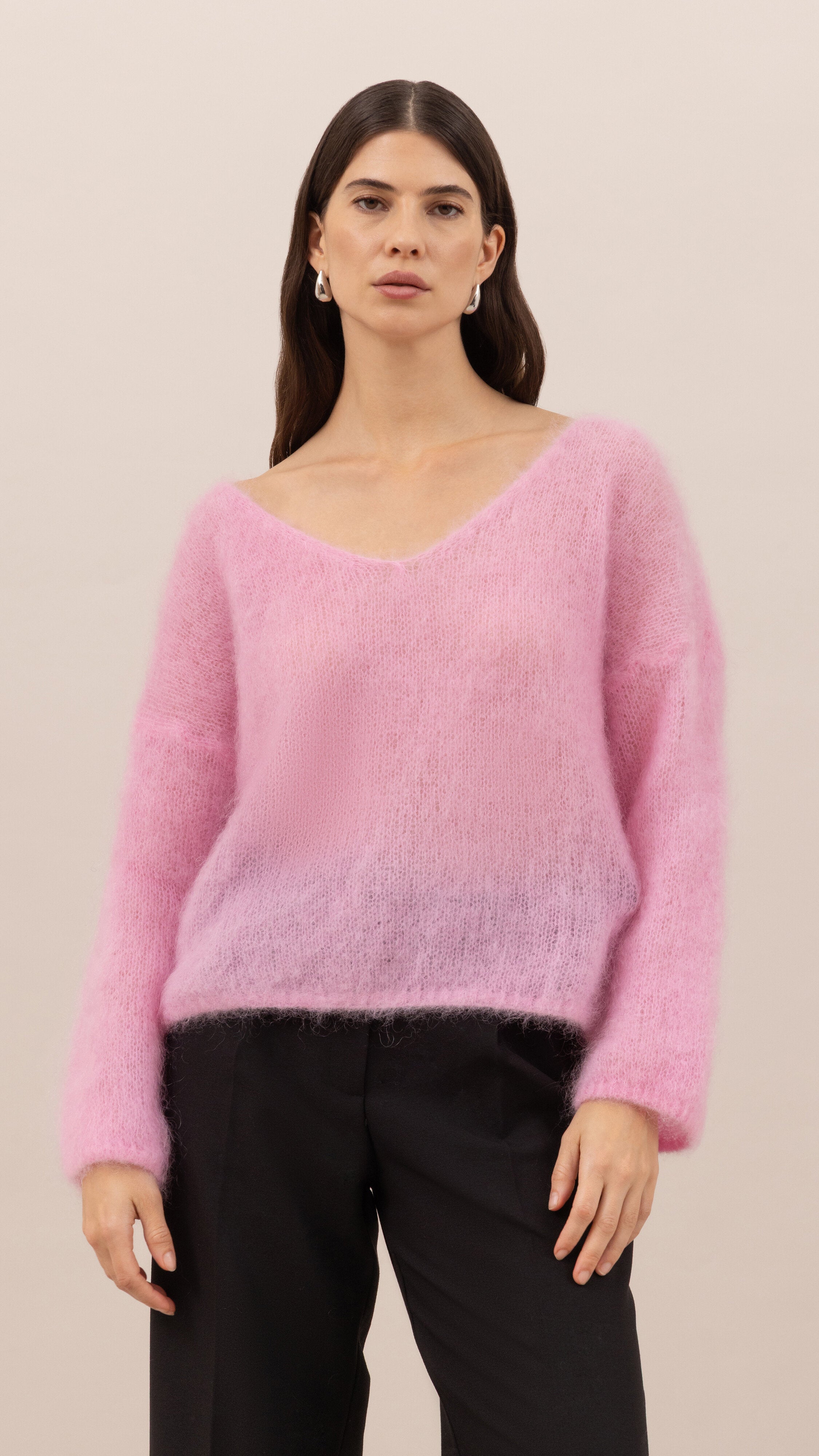 Tess Mohair V-Neck Sweater - Pink