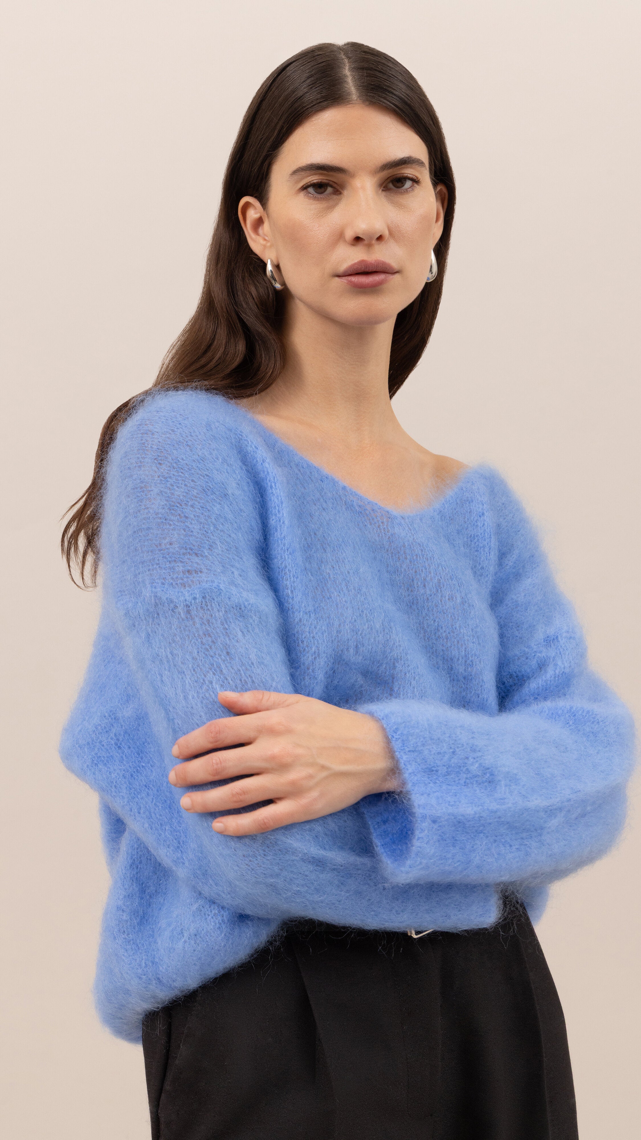 Tess Mohair V-Neck Sweater - Sky