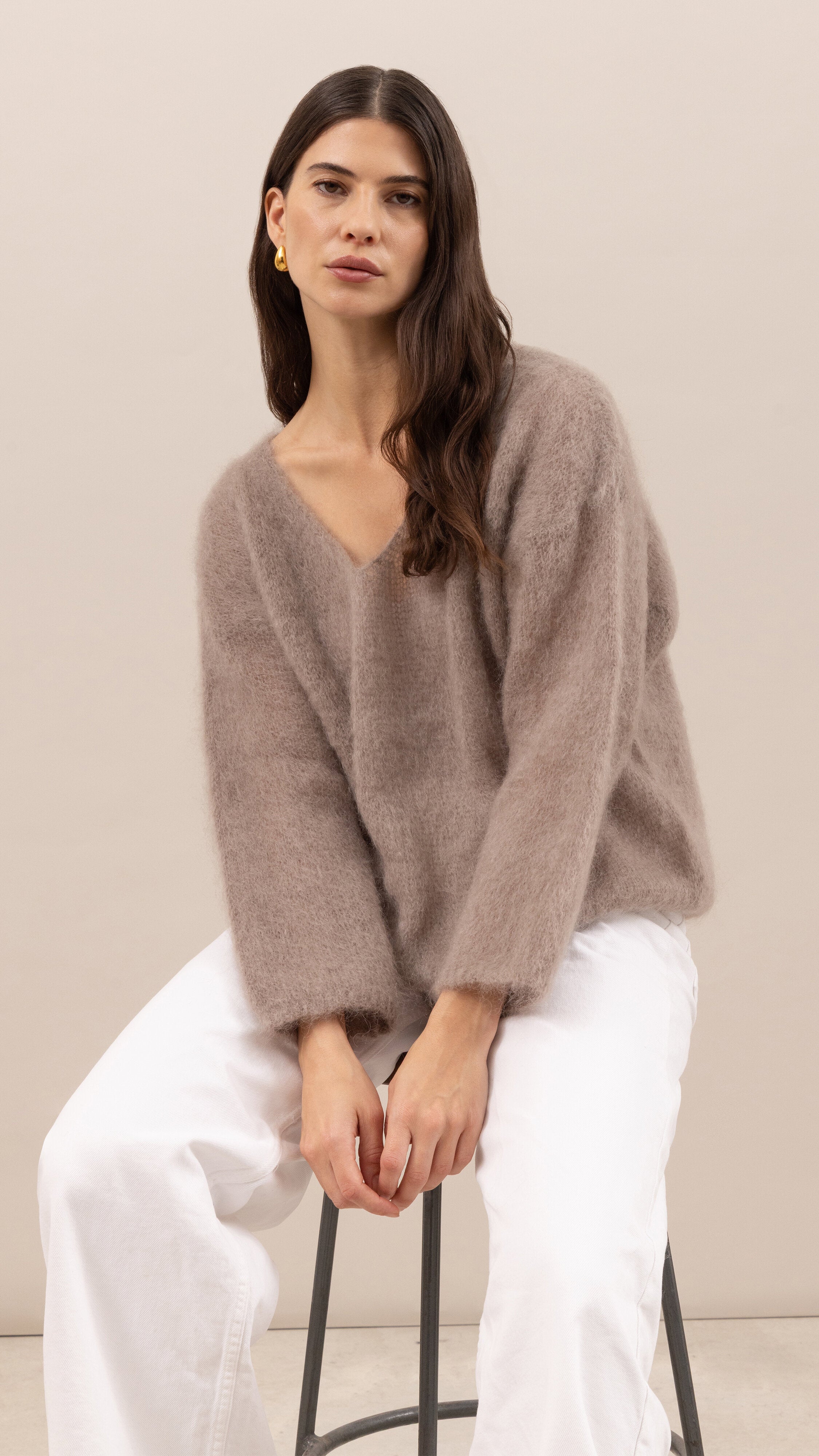 Tess Mohair V-Neck Sweater - Taupe