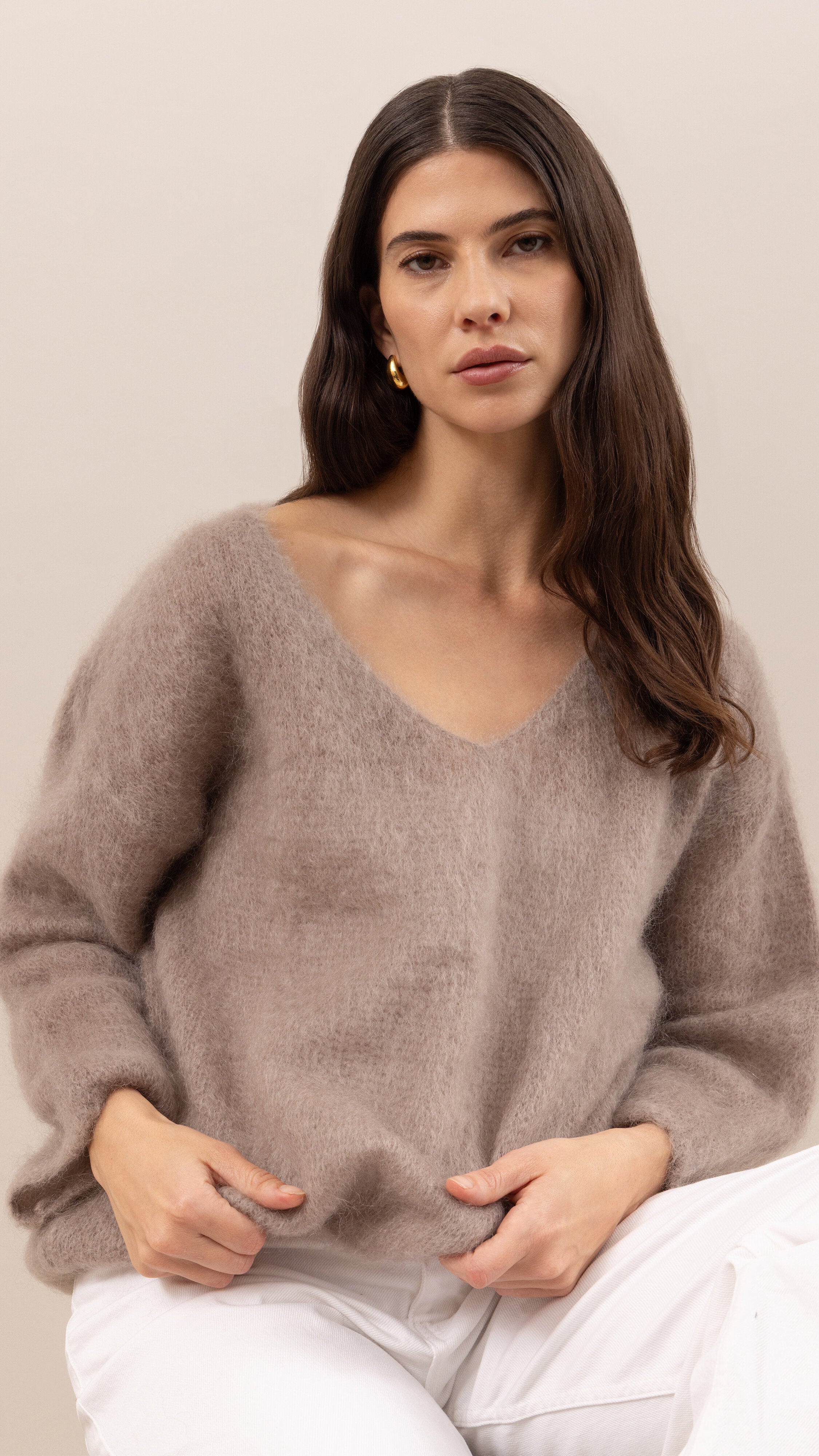 Tess Mohair V-Neck Sweater - Taupe