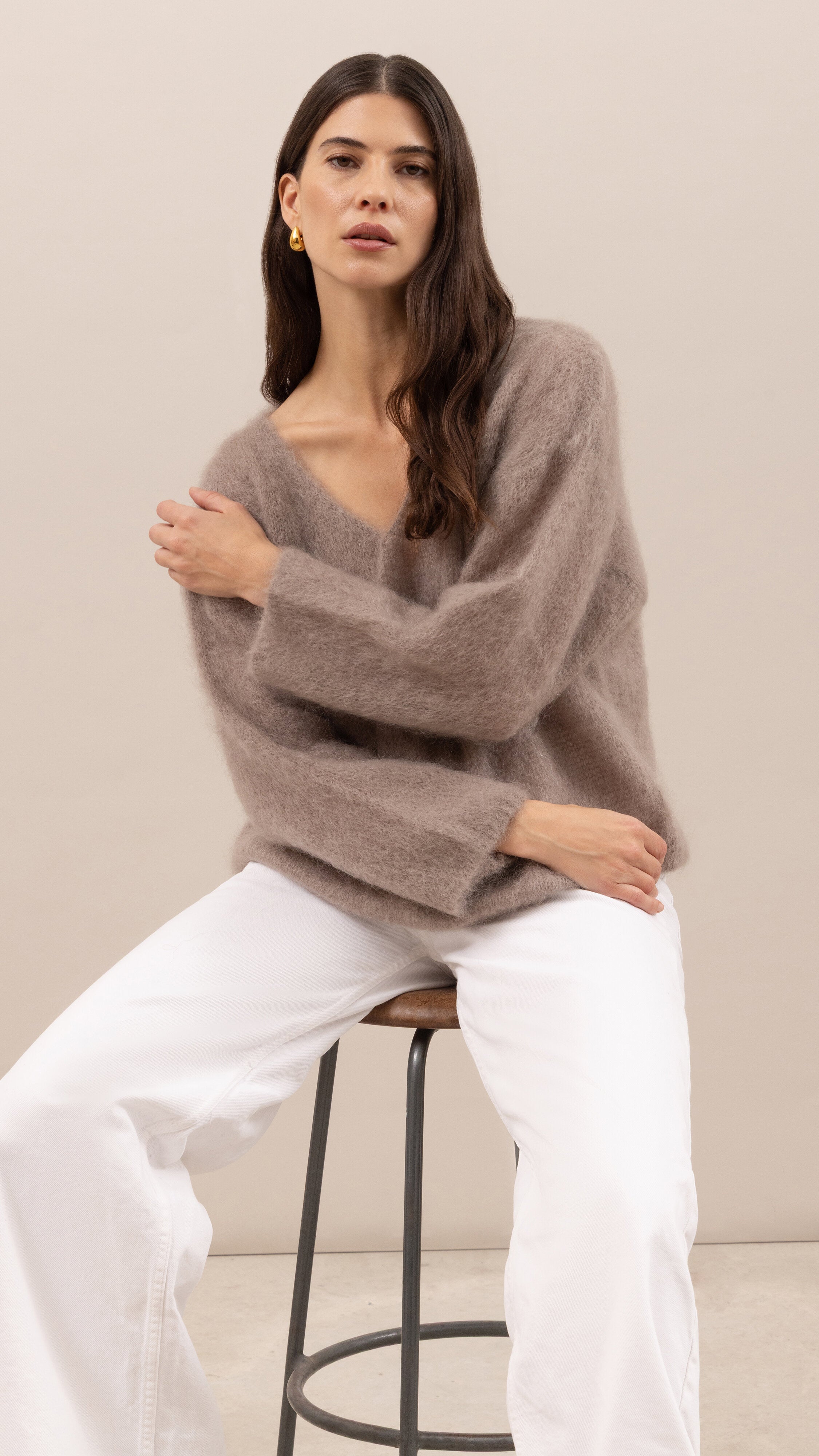 Tess Mohair V-Neck Sweater - Taupe