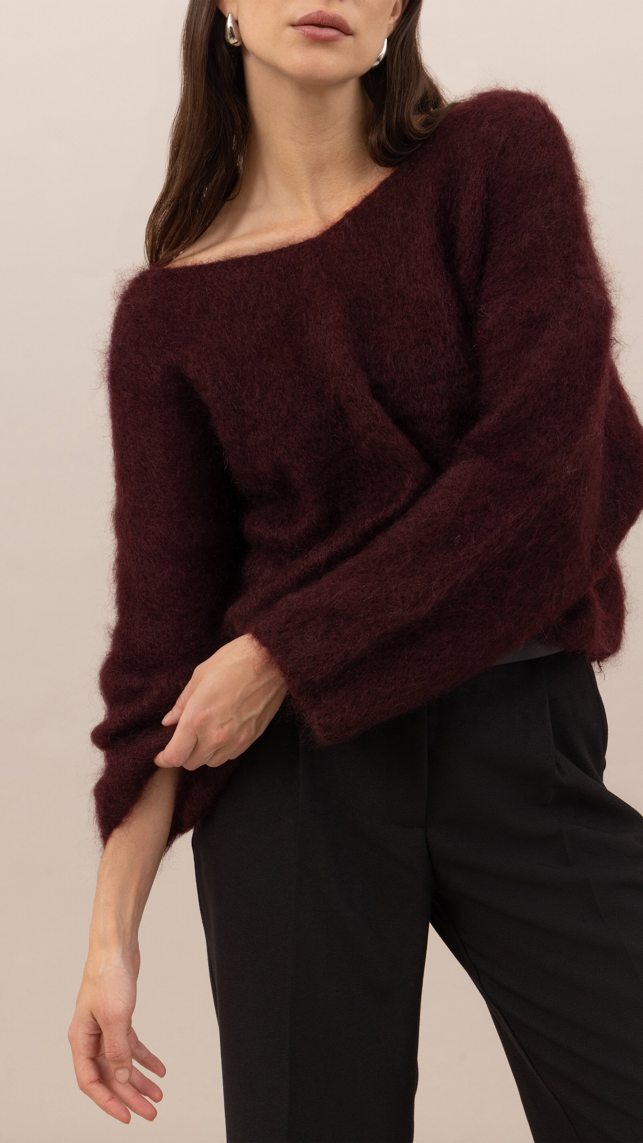 Tess Mohair V-Neck Sweater - Wine