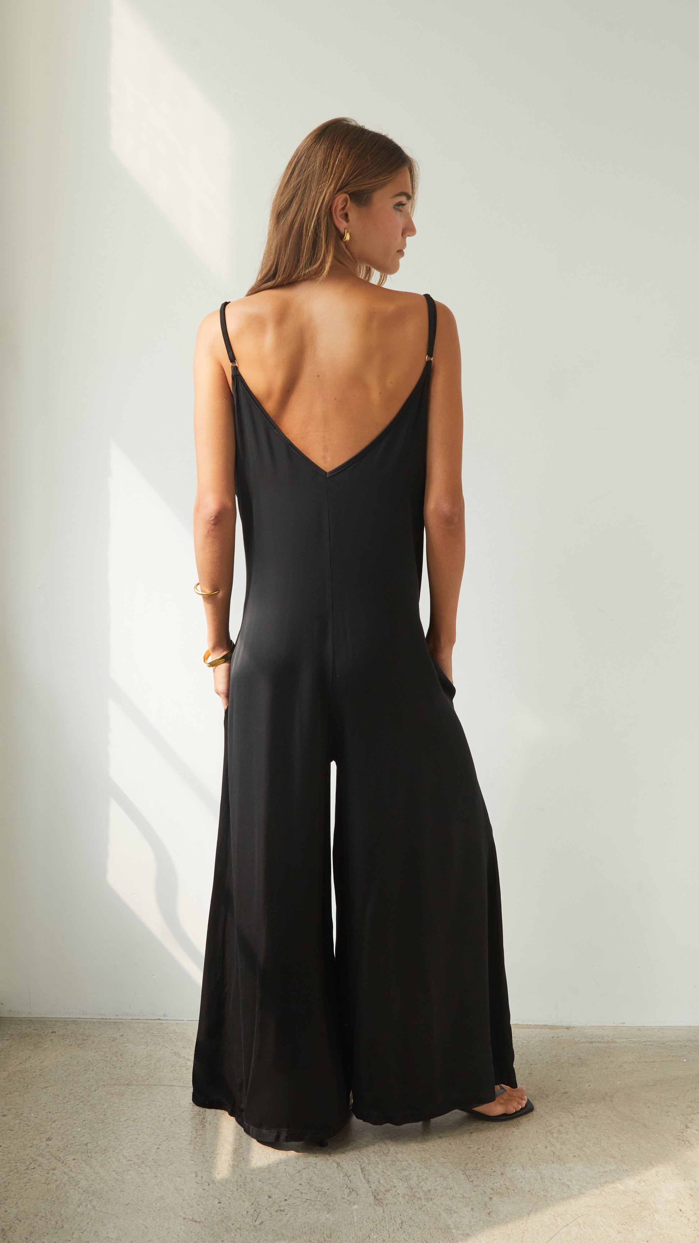 Natalie Satin Jumpsuit - Black