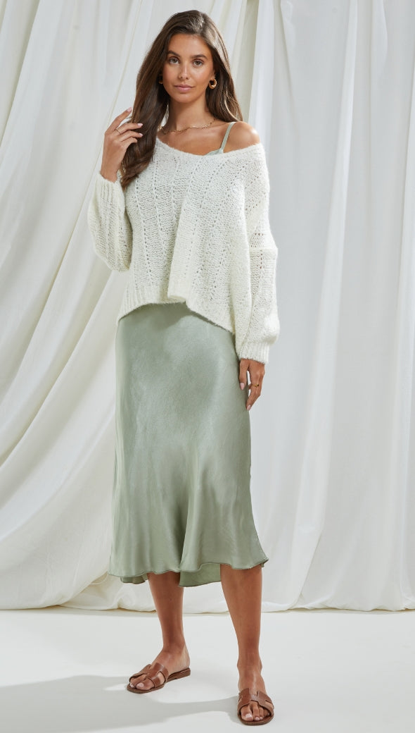 Iris Satin Dress - Eucalyptus