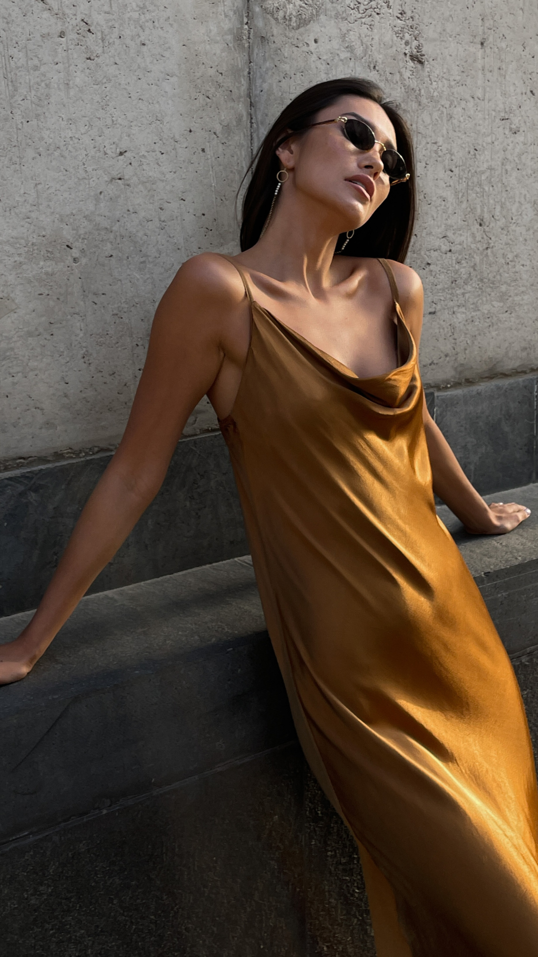 Iris Satin Dress - Caramel