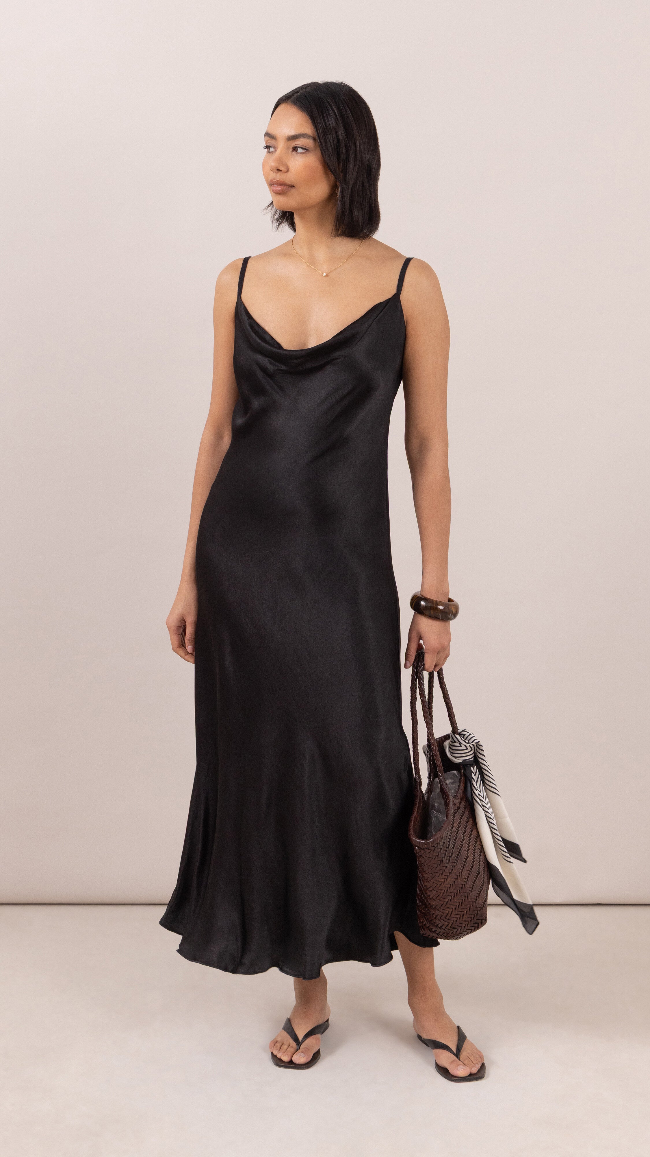 Alena Satin Dress - Black