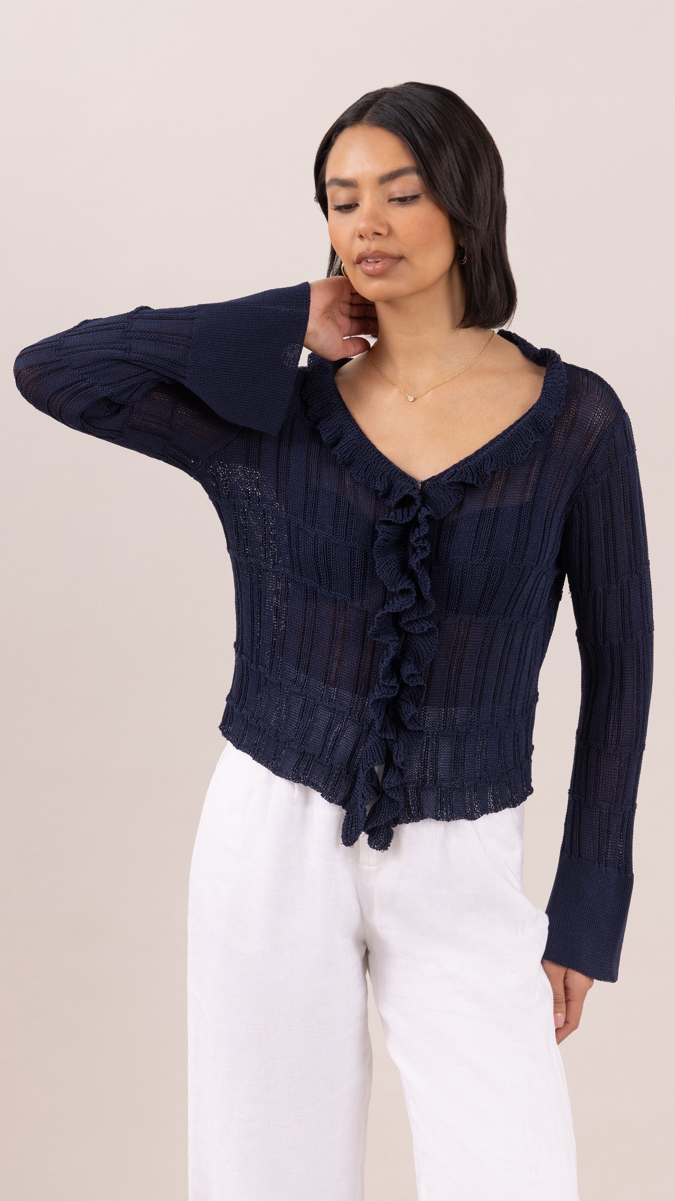 Daisy Frill Cardigan - Navy Blue