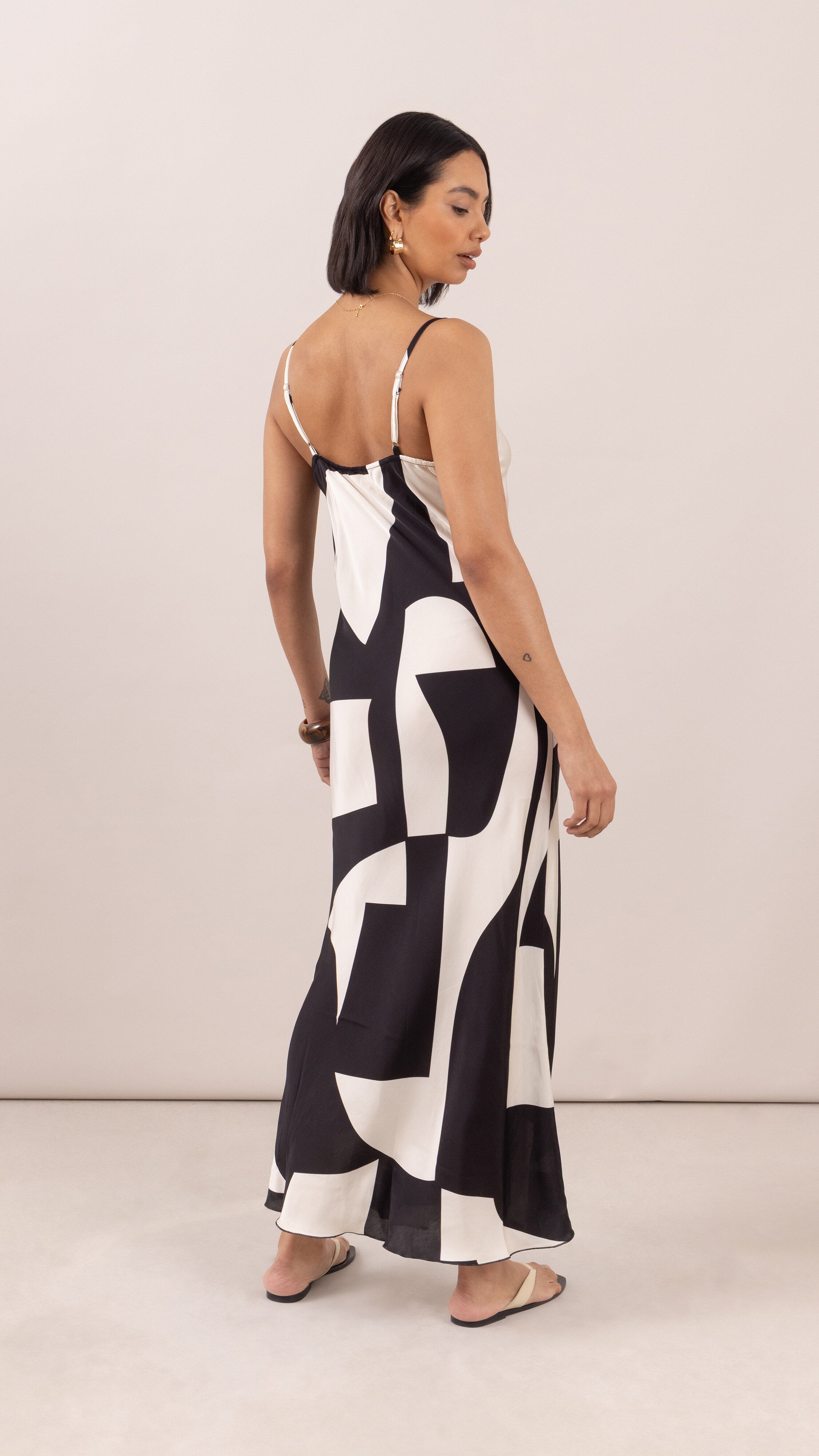 Lana Satin Dress - Abstract Print