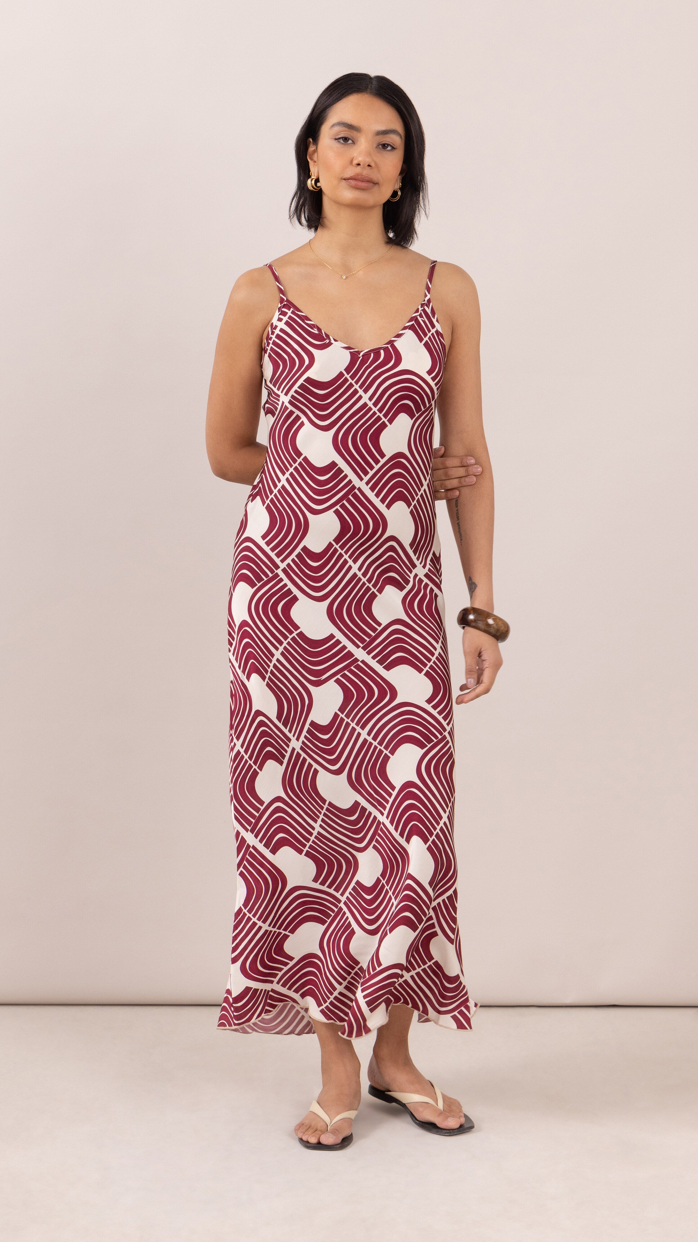 Lana Satin Dress - Geometric Print