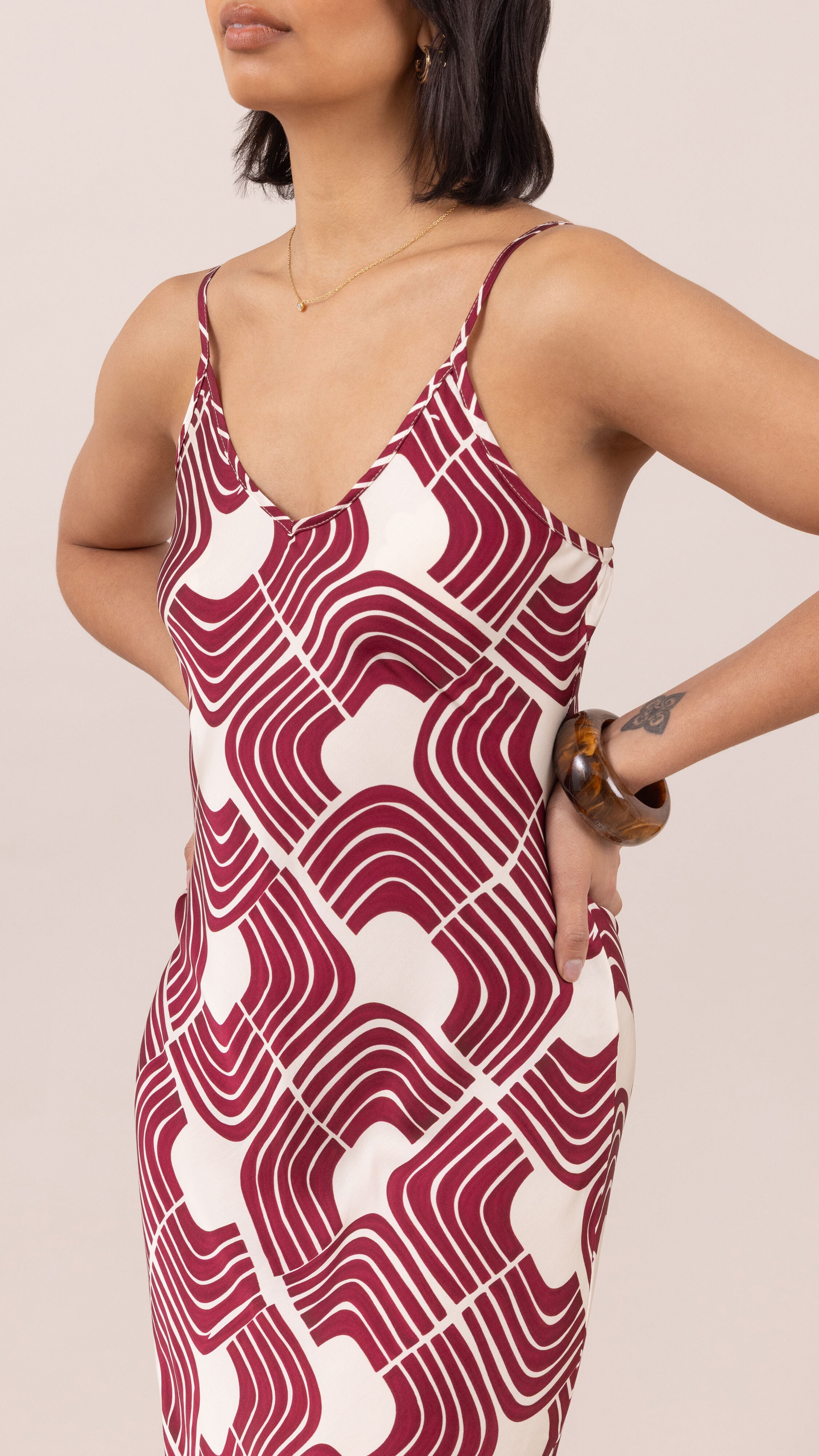 Lana Satin Dress - Geometric Print