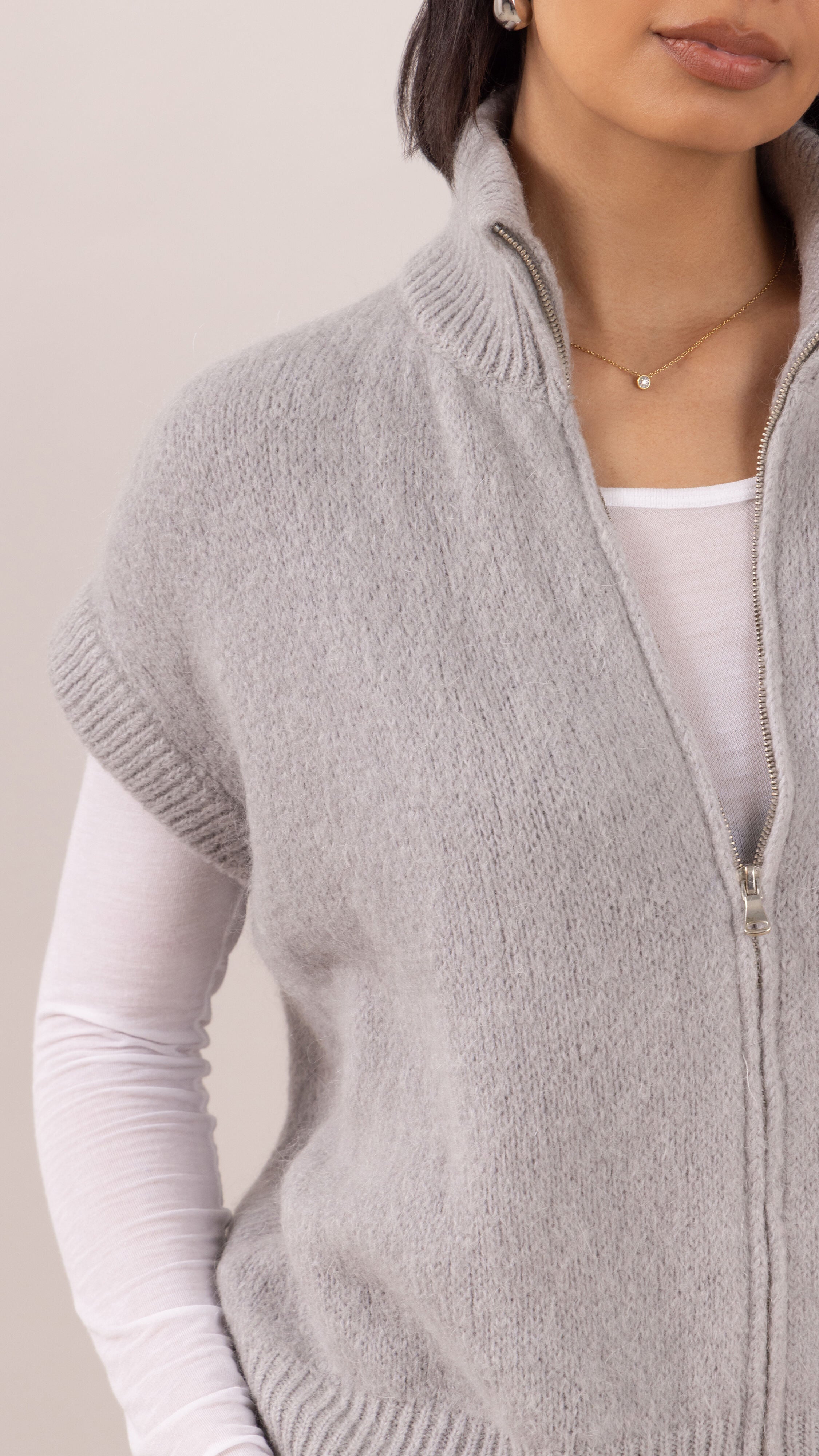 Leigh Sleeveless Zip Cardigan - Silver Grey