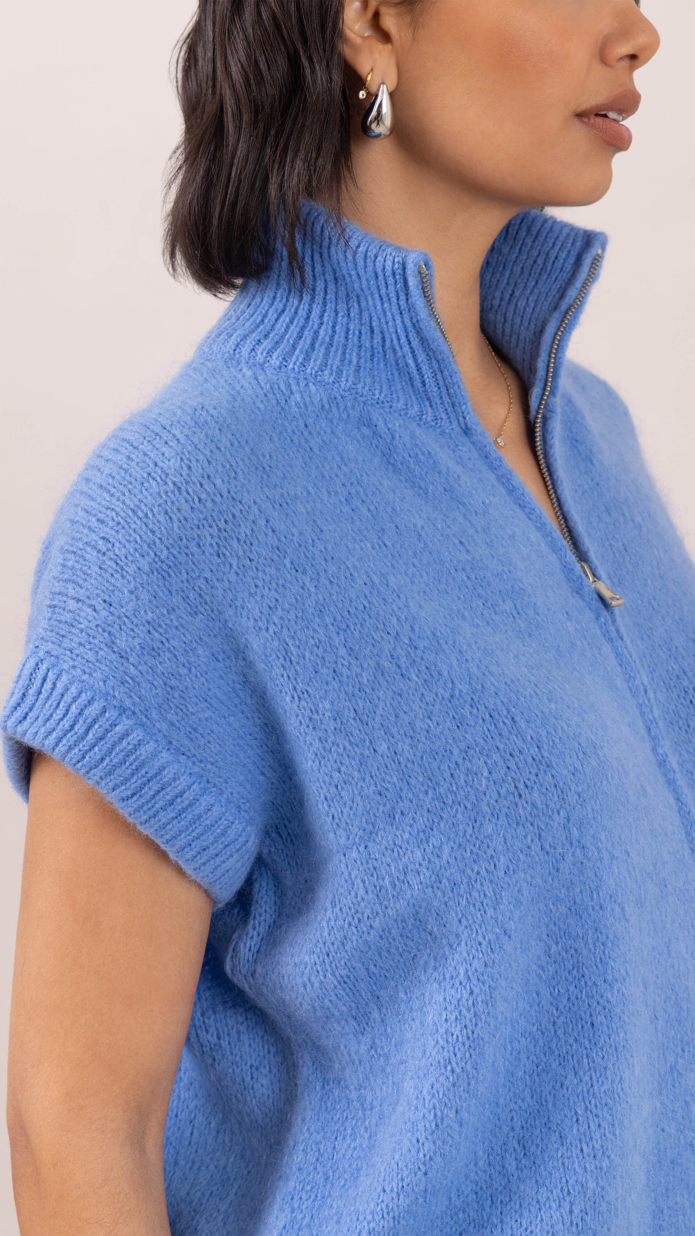 Leigh Sleeveless Zip Cardigan - Sky Blue