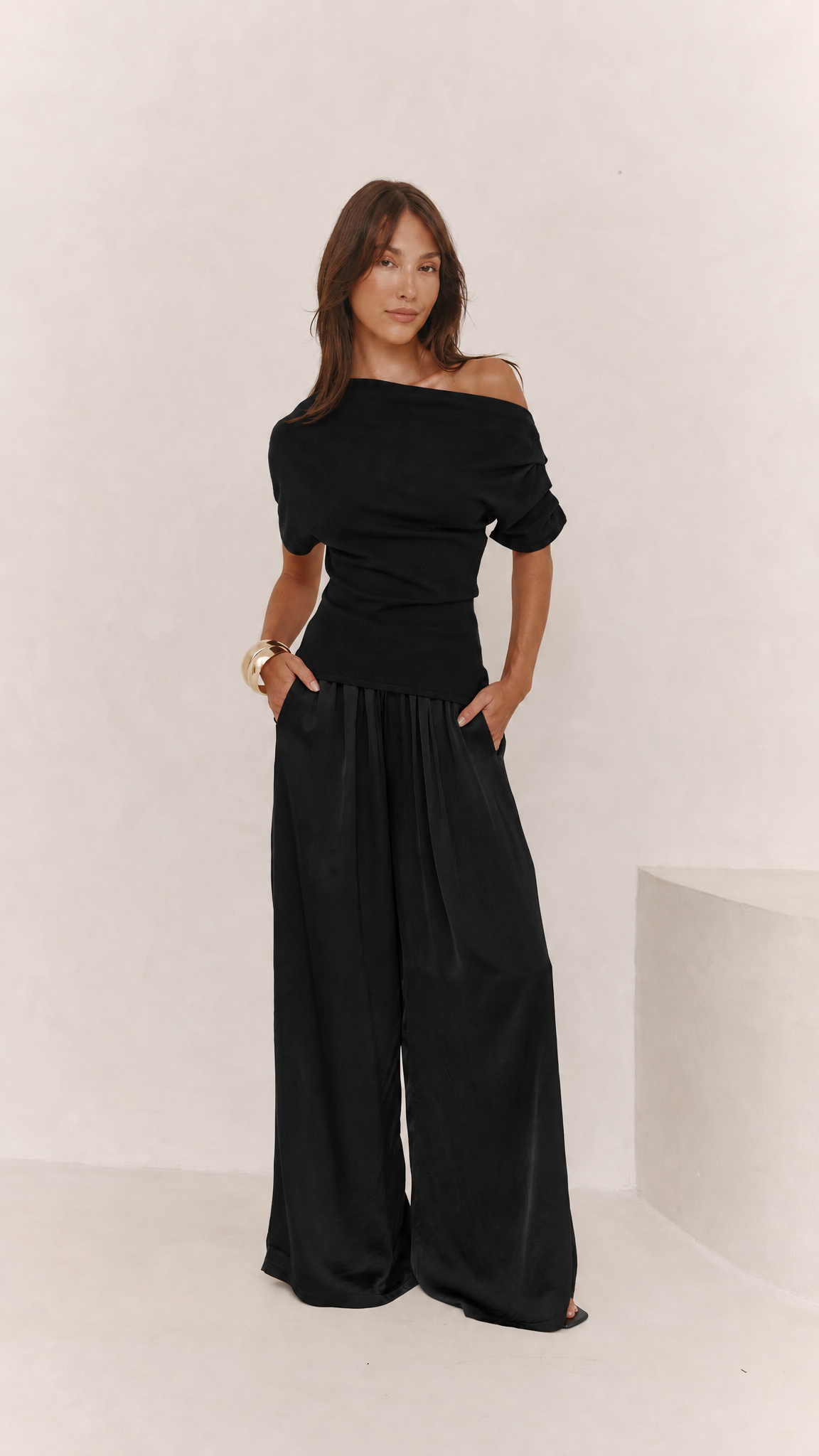 Nadine Asymmetric Knit Top - Black