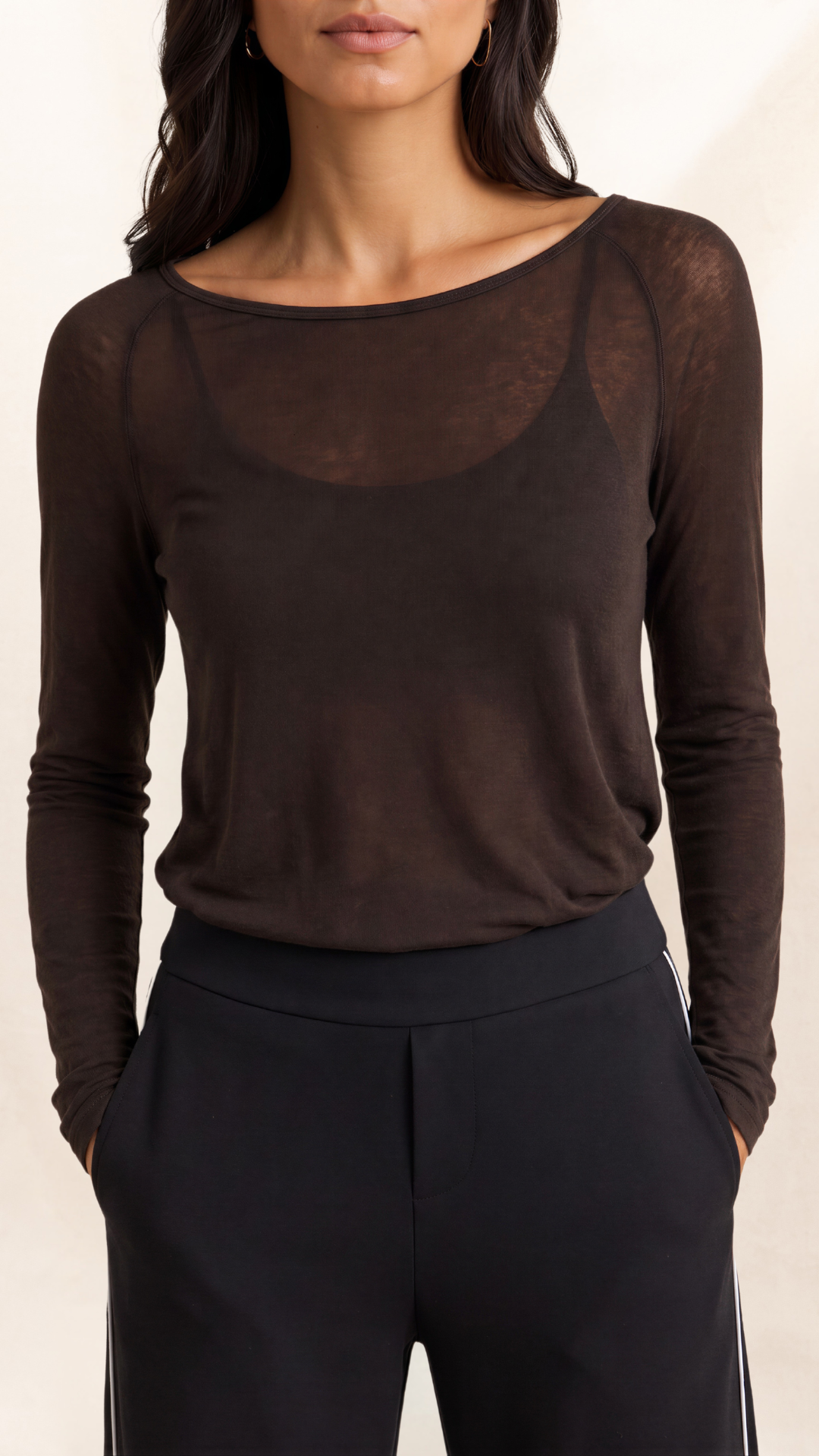 Esme Cashmere Jersey Top - Dark Espresso