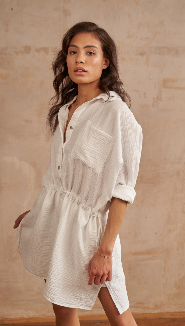 Camille Cotton Gauze Dress - White