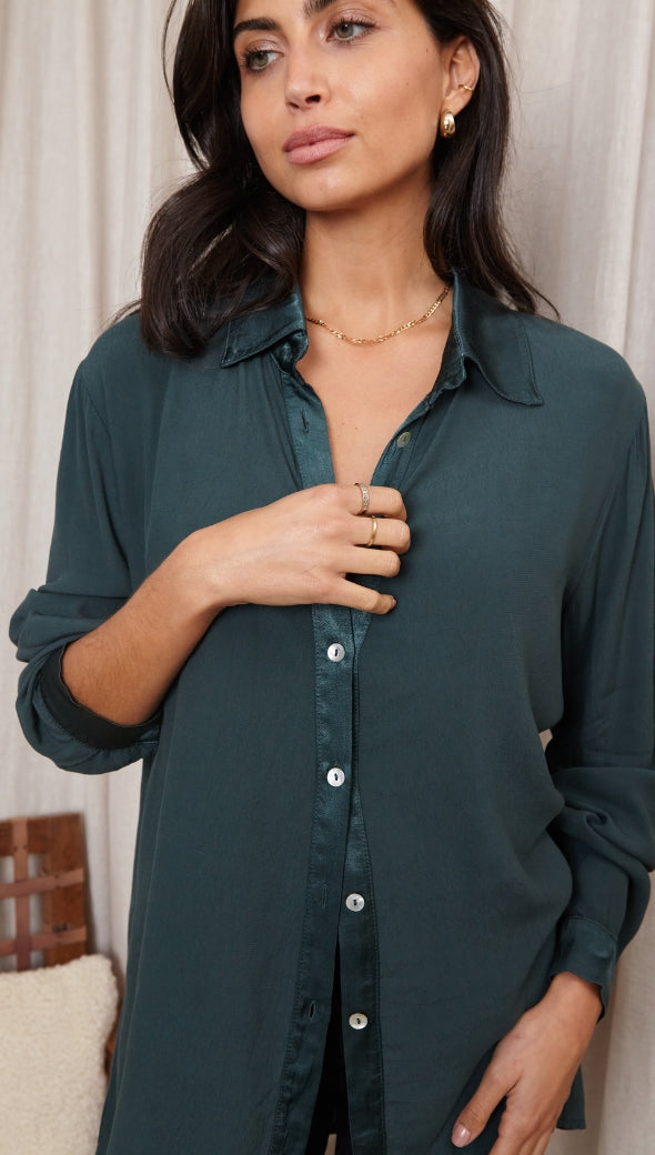 Romy Satin Crepe Shirt - Emerald
