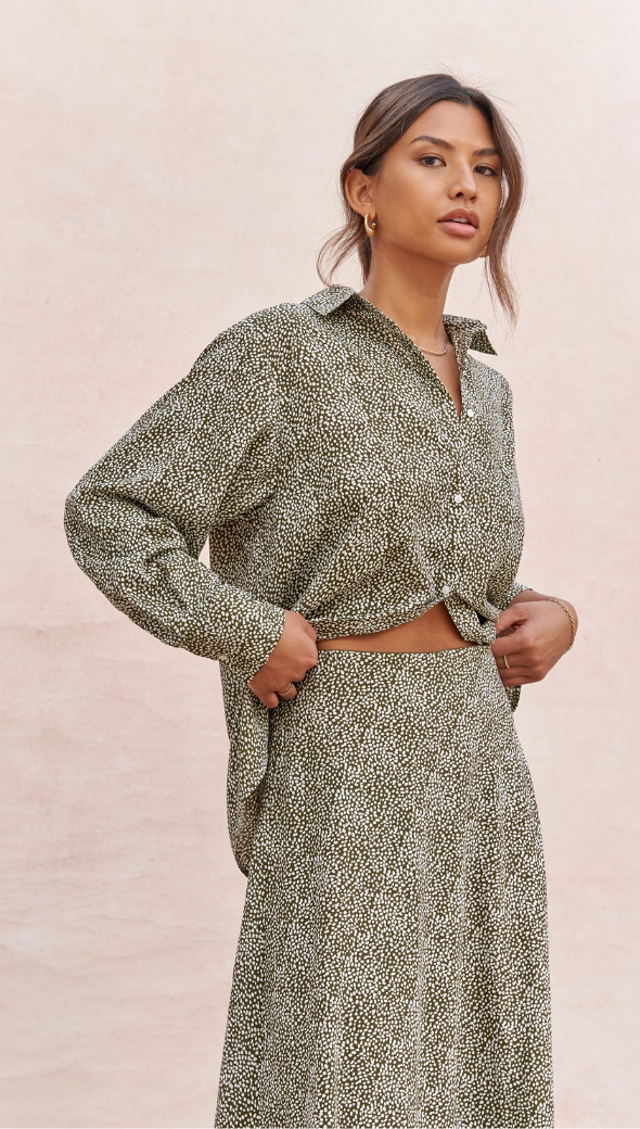 Ayla Shirt - Khaki Print