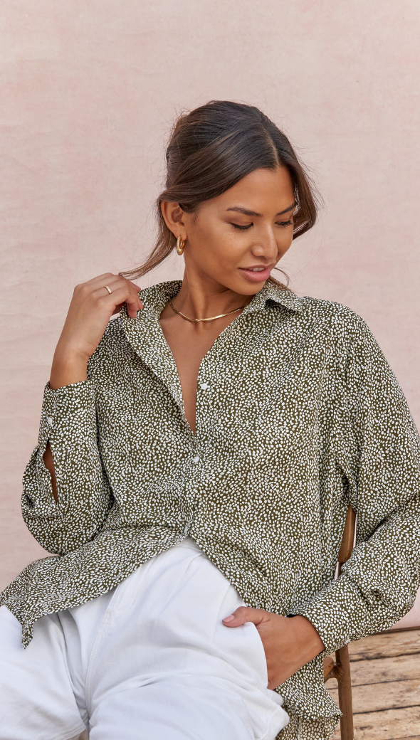 Ayla Shirt - Khaki Print