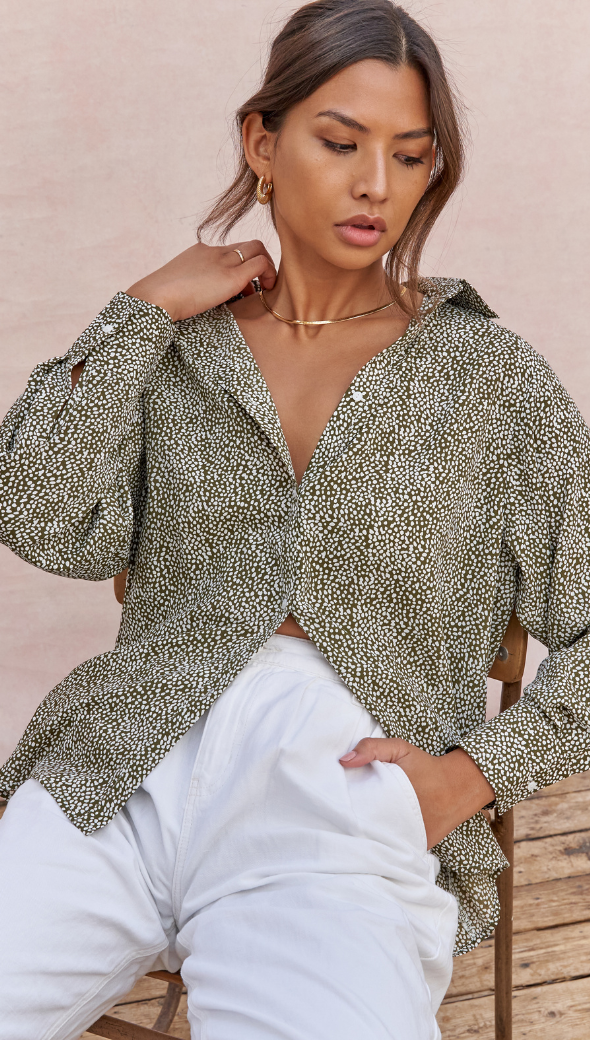 Ayla Shirt - Khaki Print