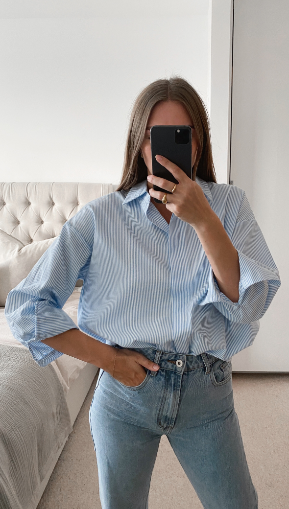 Tila Boyfriend Shirt - Blue Stripe