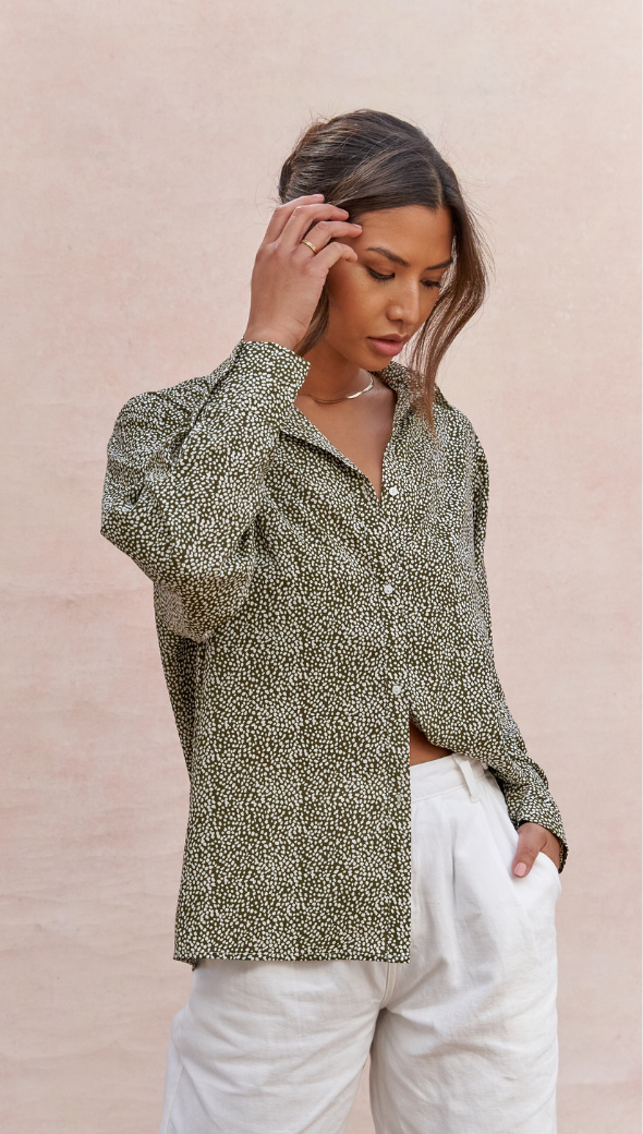 Ayla Shirt - Khaki Print