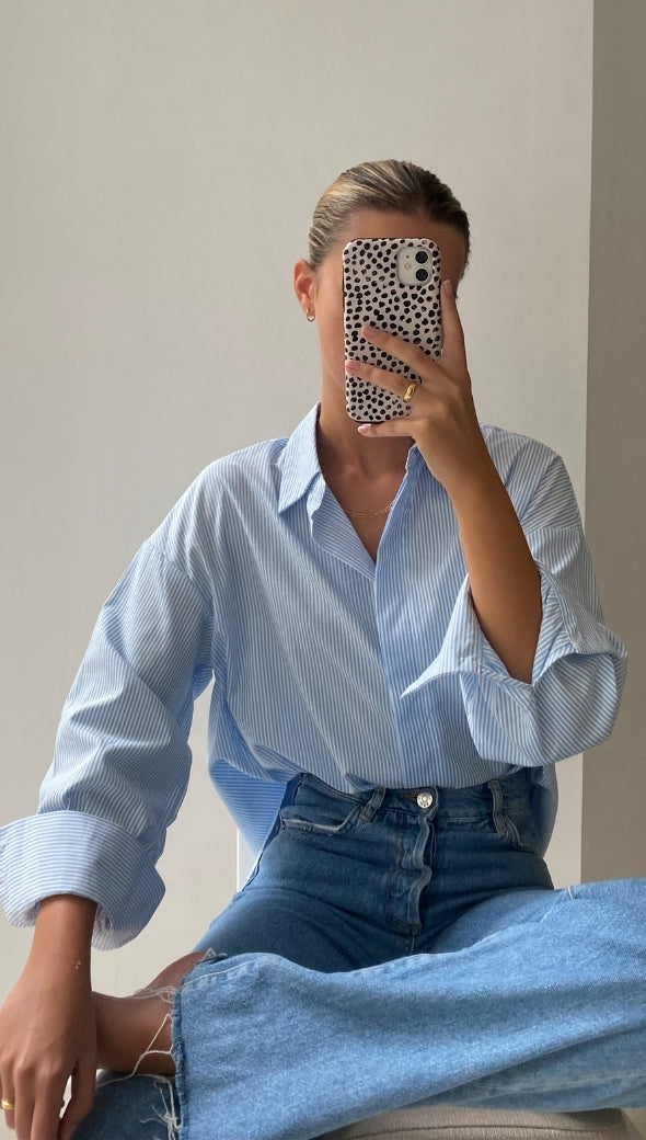 Tila Boyfriend Shirt - Blue Stripe