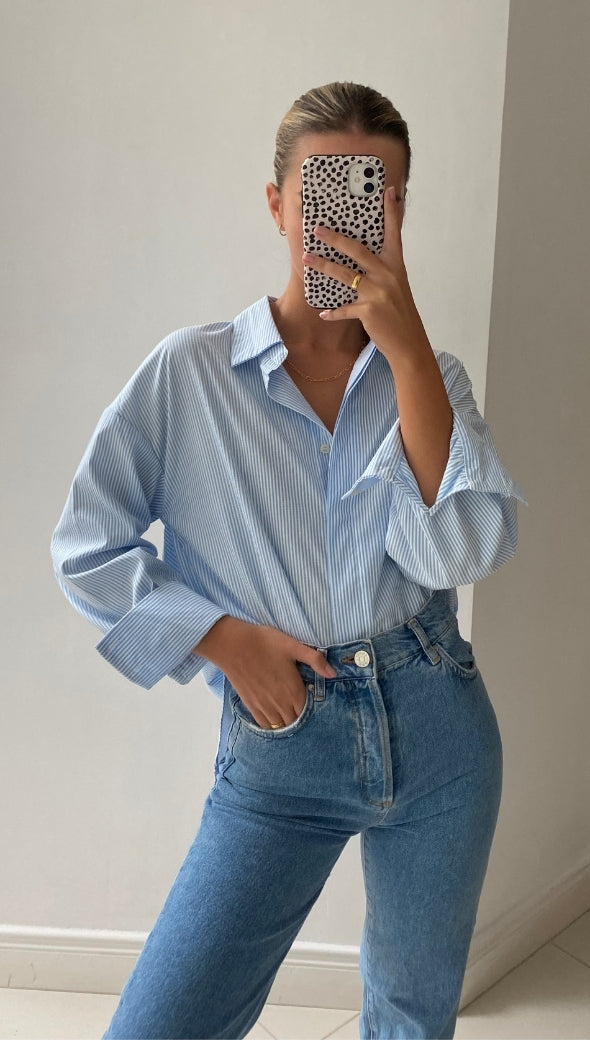 Tila Boyfriend Shirt - Blue Stripe